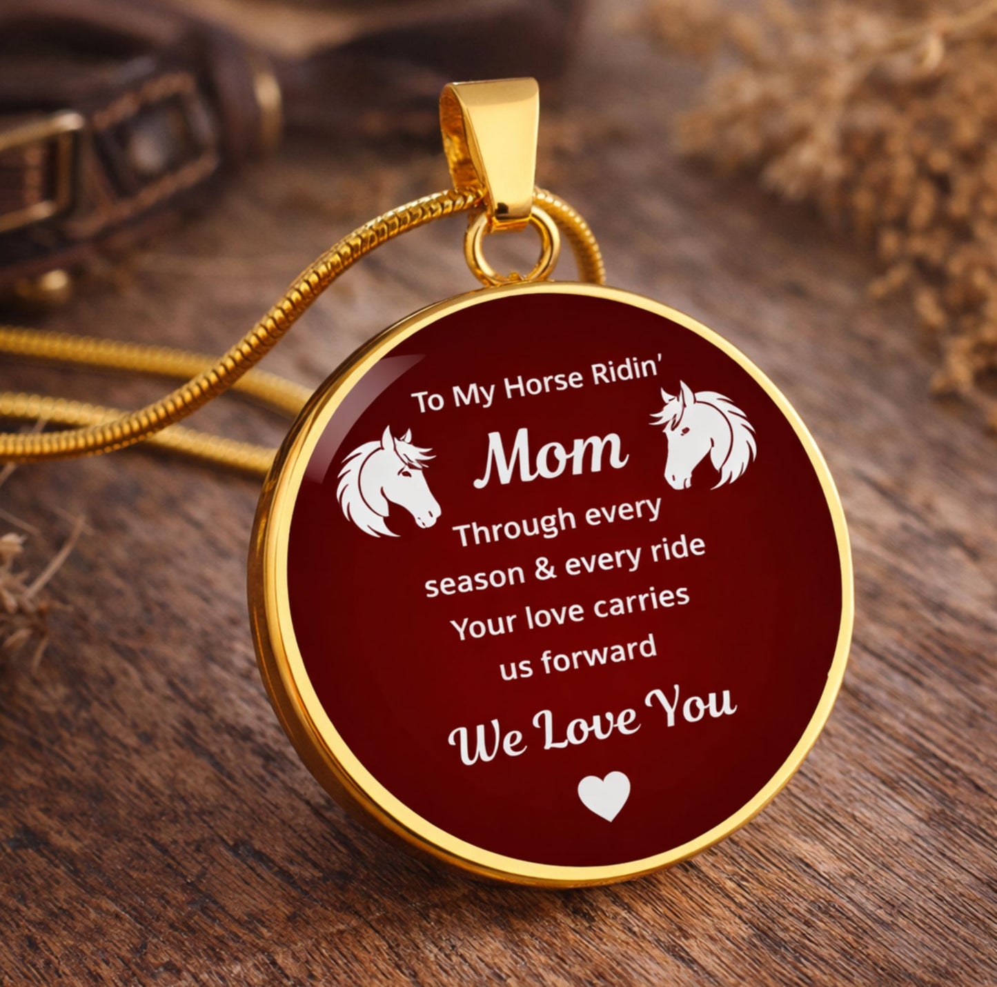 To My Horse Riding Mom Circle Necklace – Engraved Gift for Horse Lover Mom Mother’s Day