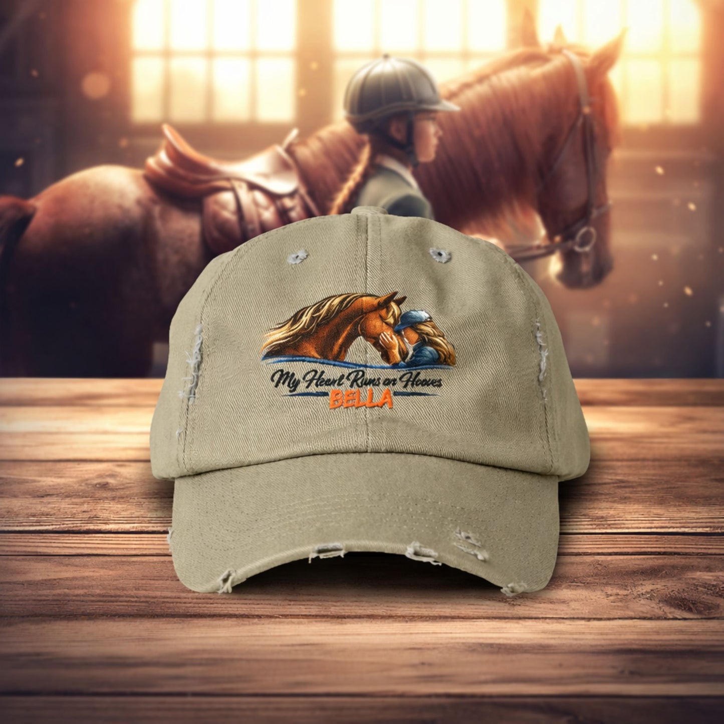 Custom Name Distressed Horse Cap – My Heart Runs on Hooves Hat for Women