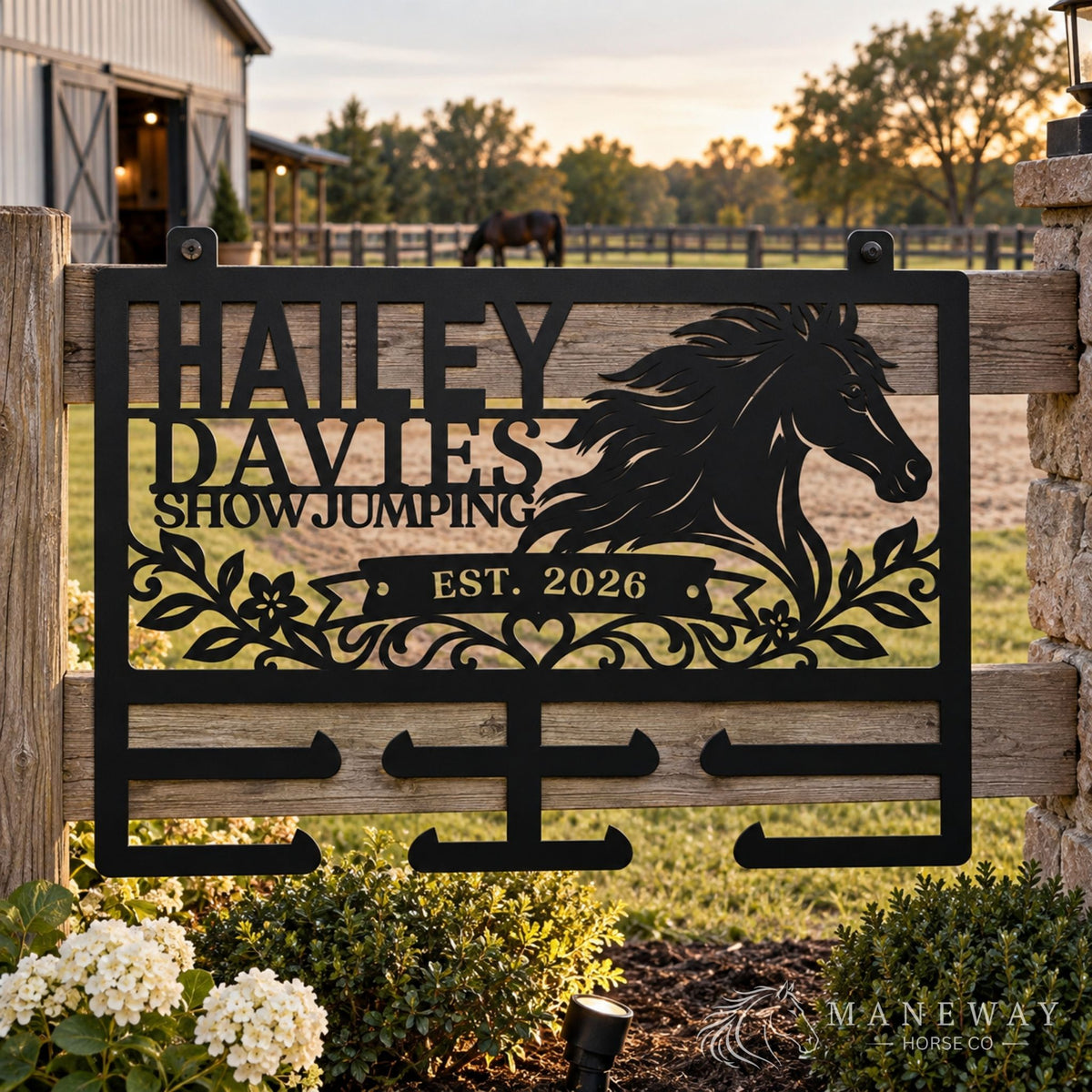 Personalized Equestrian Ribbon Holder Metal Sign, Horse Show Ribbon Display