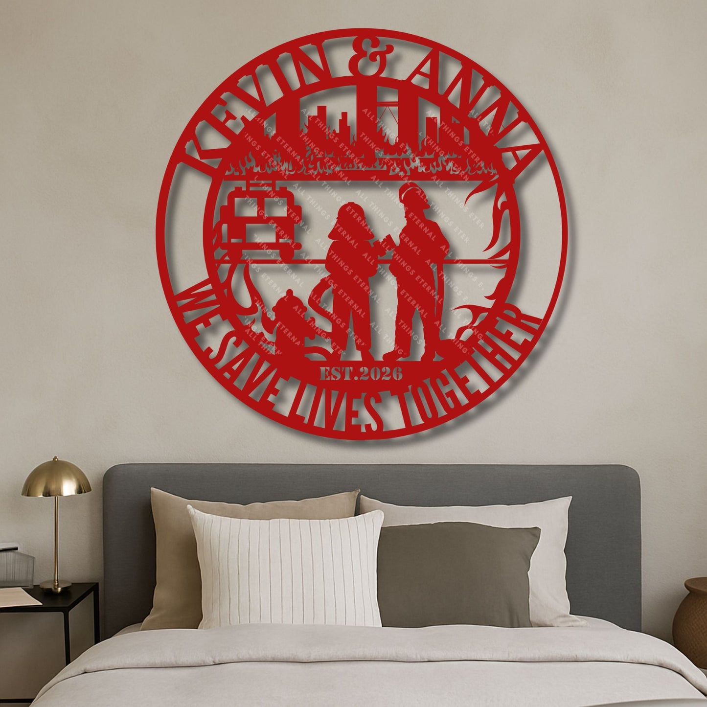 Personalized Firefighter Couple Metal Sign – Custom Name Wall Art