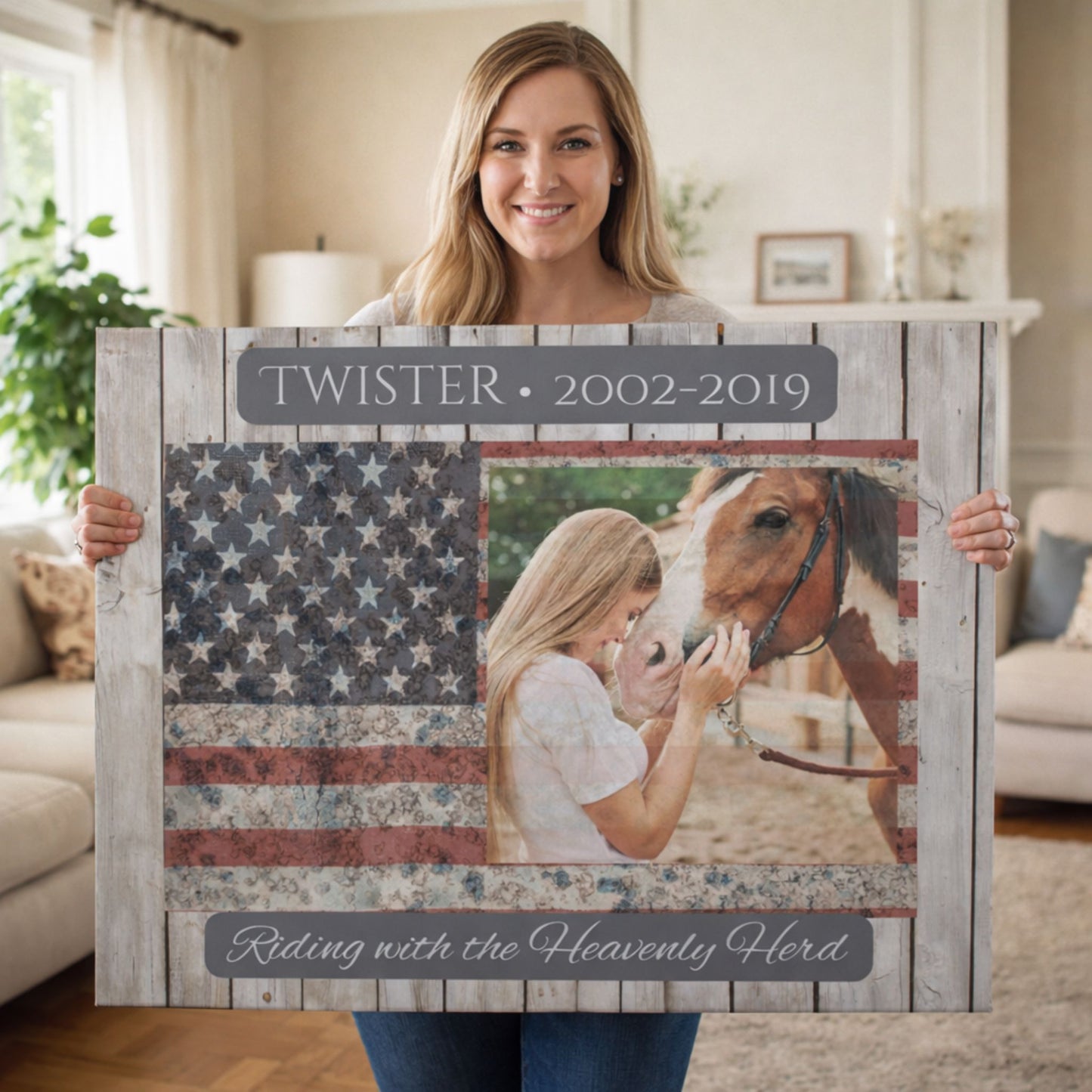 Horse Memorial Canvas Wall Art – Custom Photo & Name Tribute Gift