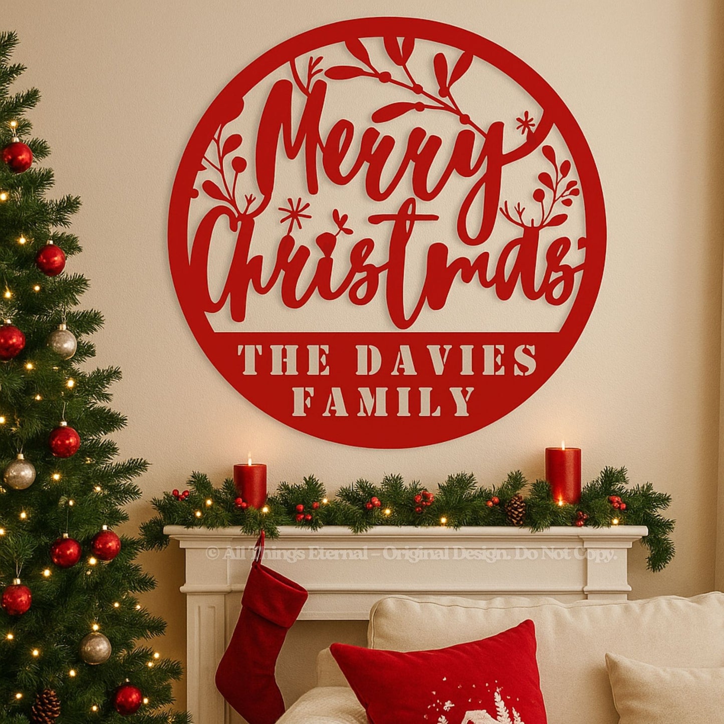 Personalized Christmas Metal Sign | Custom Family Wall Decor