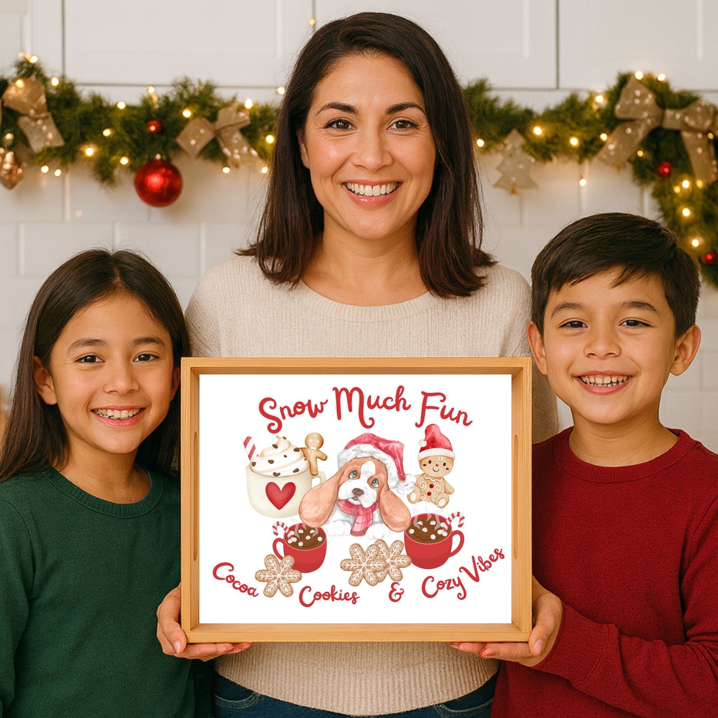 Snow Much Fun Christmas Espresso Black Tray – Cocoa, Cookies & Cozy Vibes