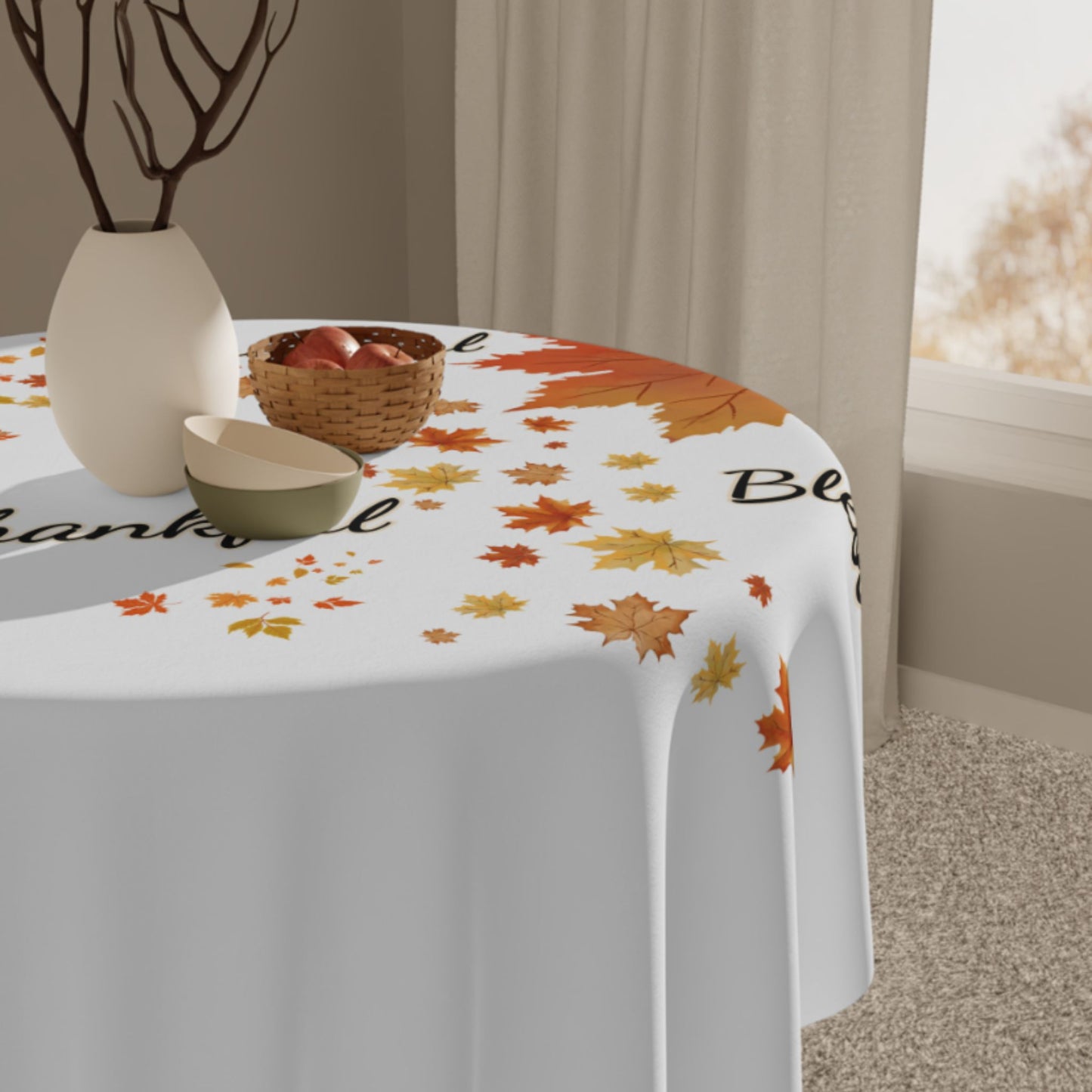 Fall Leaves Tablecloth – Grateful, Blessed, Thankful Thanksgiving Decor