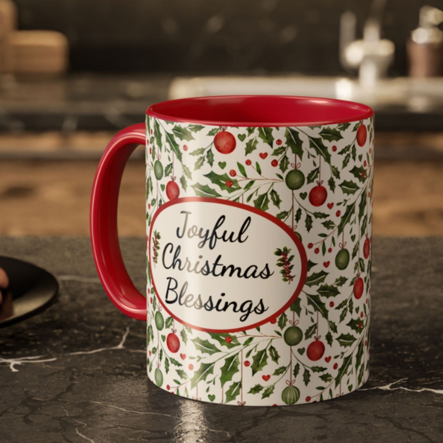 Joyful Christmas Blessings Mug | Festive Two-Tone Coffee Cup