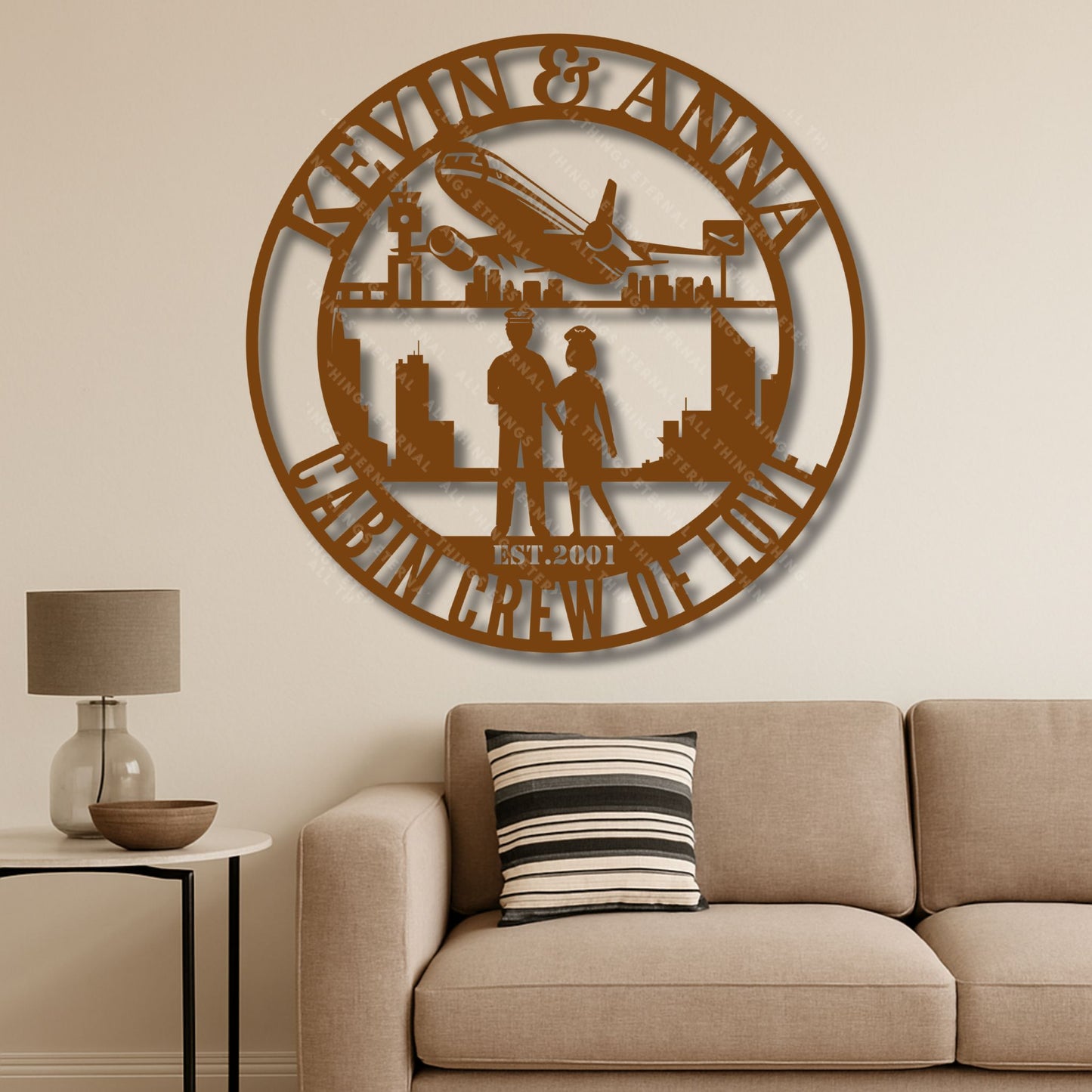 Custom Name Cabin Crew Couple Metal Wall Art – Personalized Aviation