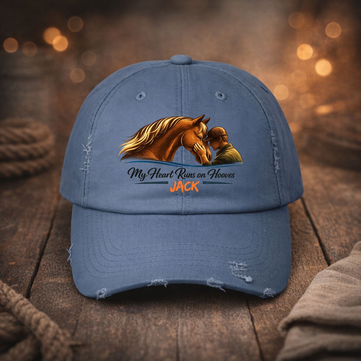 Personalized  Horse Cap — 'My Heart Runs on Hooves' Embroidered Baseball Hat for men