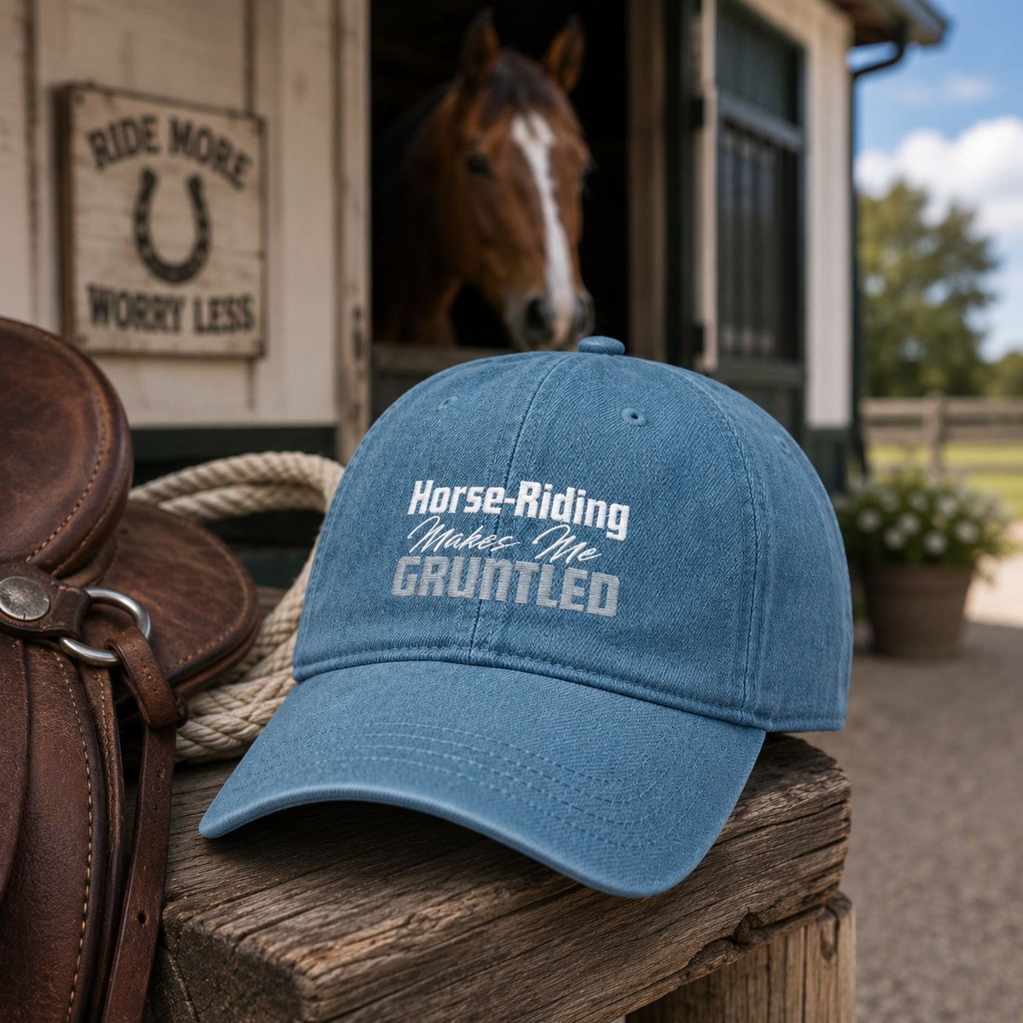 Horse-Riding Makes Me Gruntled Denim Hat — Embroidered Equestrian Cap