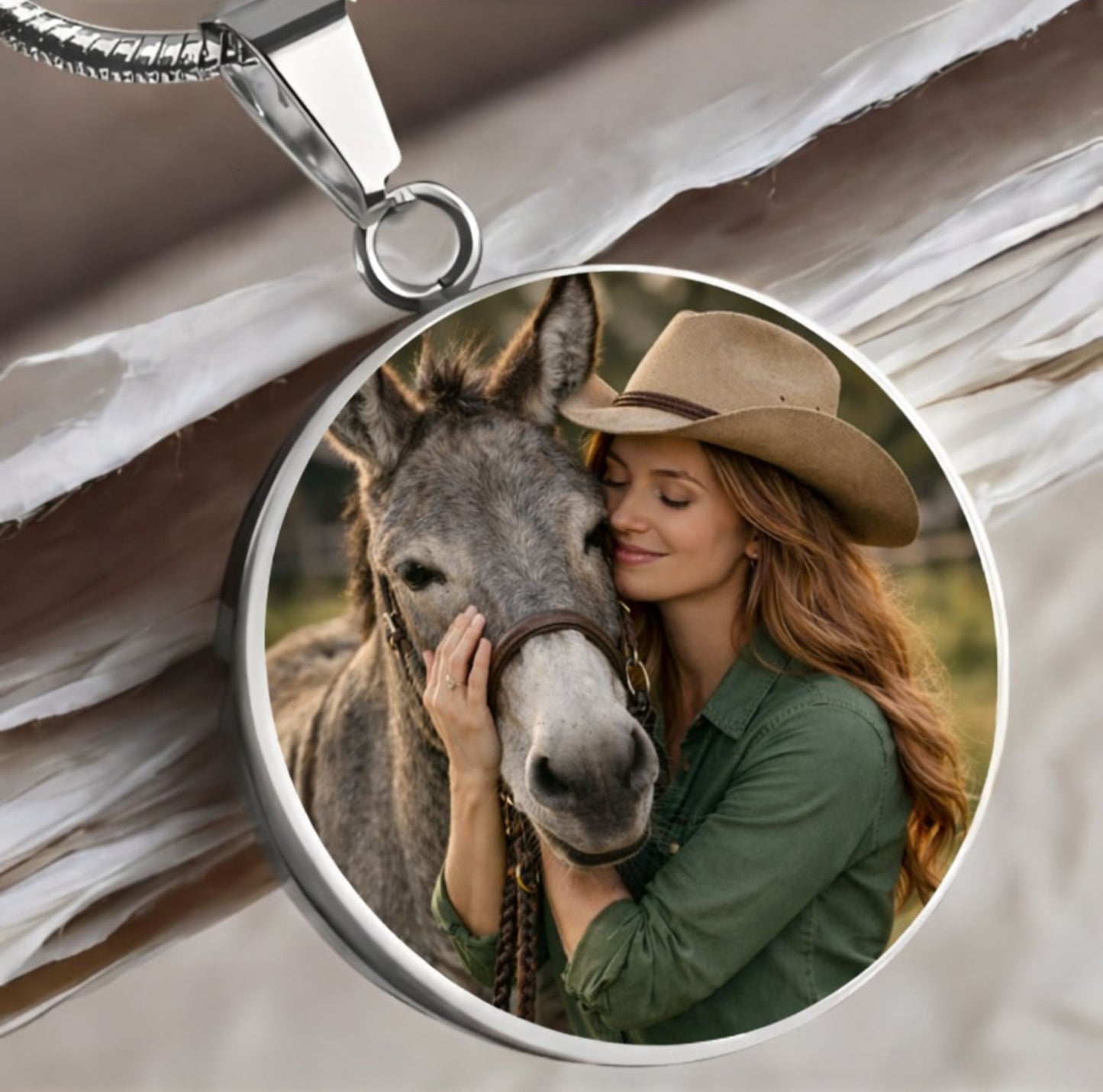 Personalized Donkey Memorial Photo Heart Necklace – Custom Jewelry Gift