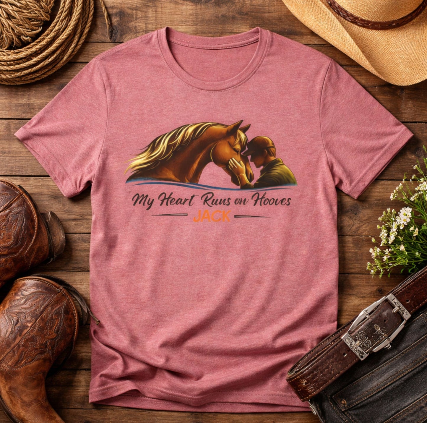 My Heart Runs on Hooves Personalized with Name Horse Lover T-Shirt