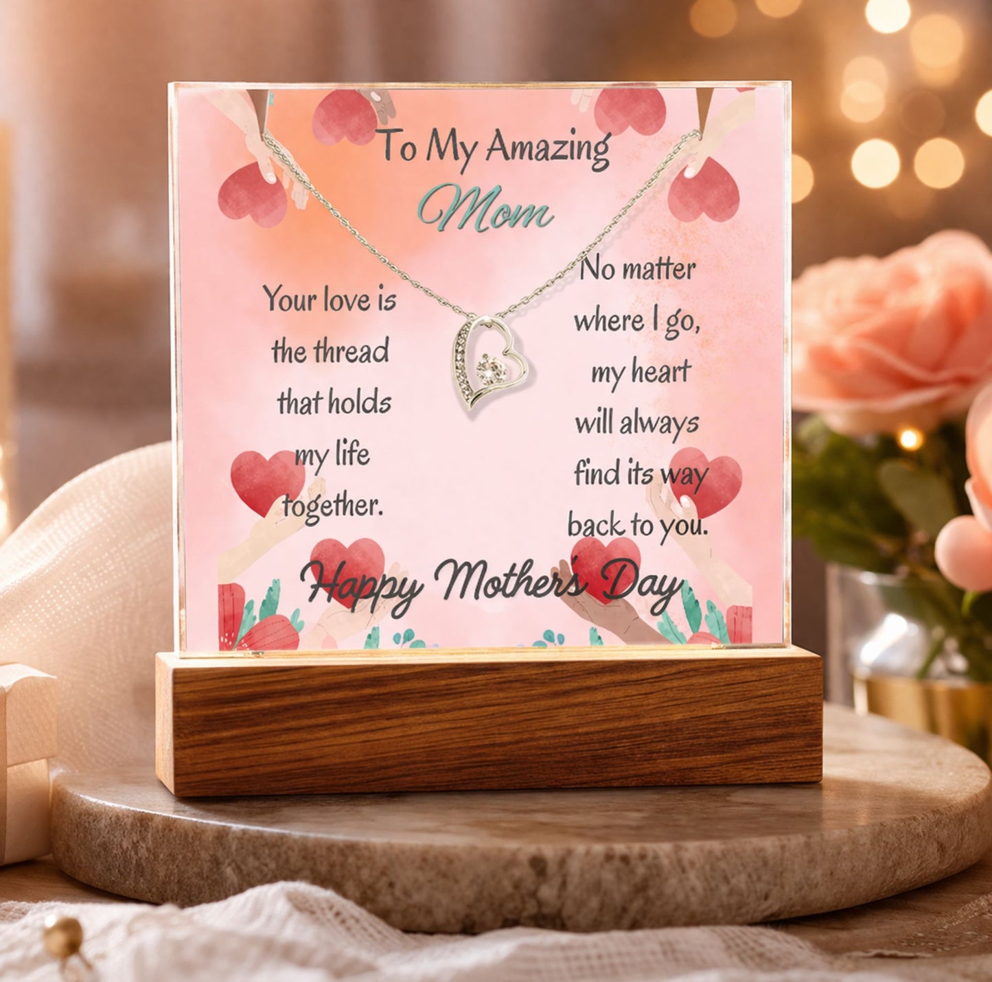 To My Amazing Mom Forever Love Necklace Acrylic Plaque Gift for Mom