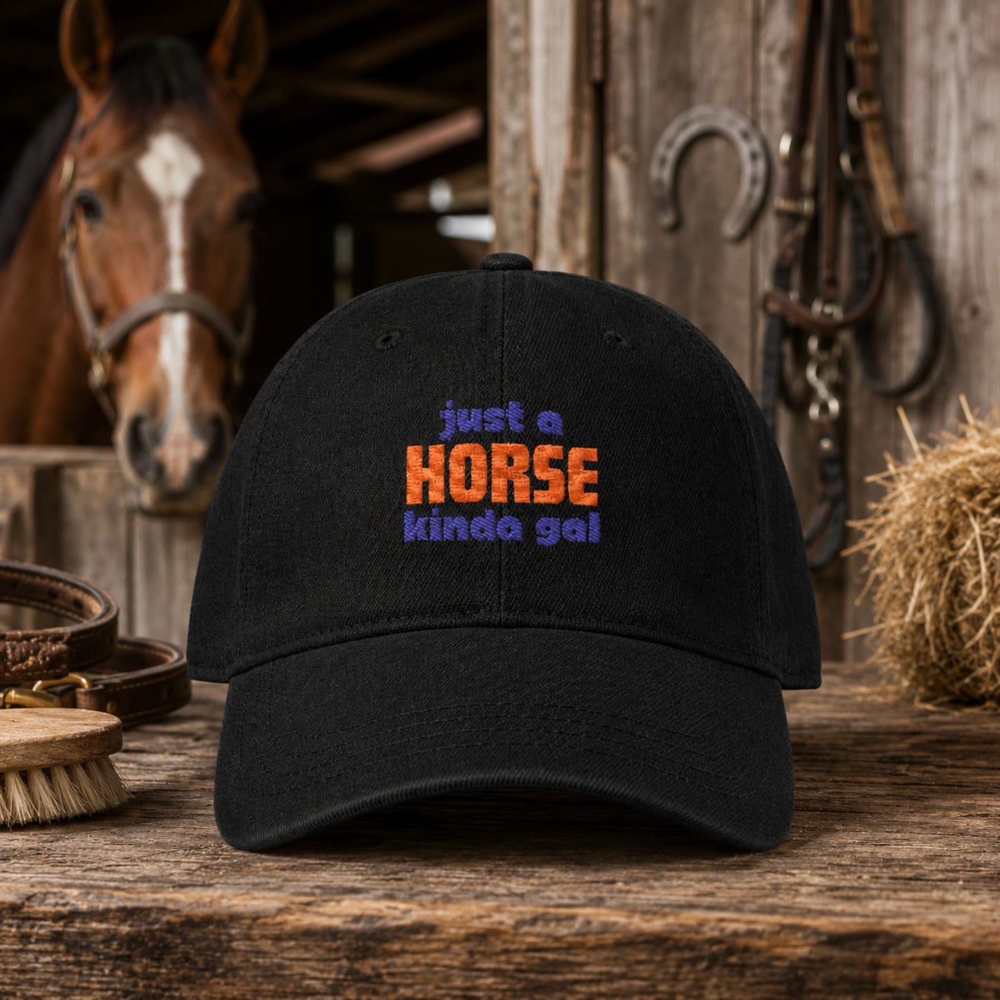 Embroidered Just a Horse Kinda Gal Denim Hat –  Equestrian Cap for Men and Women