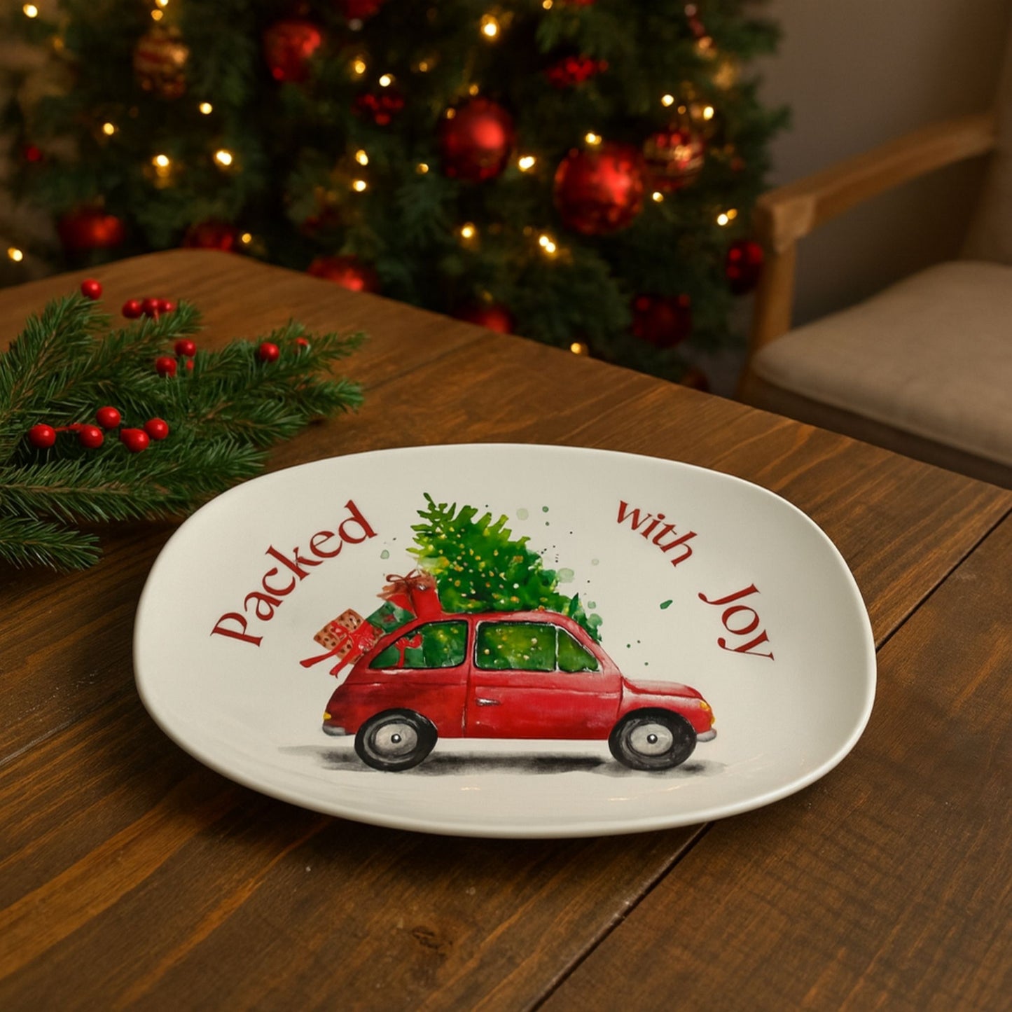 Pack with Joy Christmas Serving Tray – Festive Holiday Platter