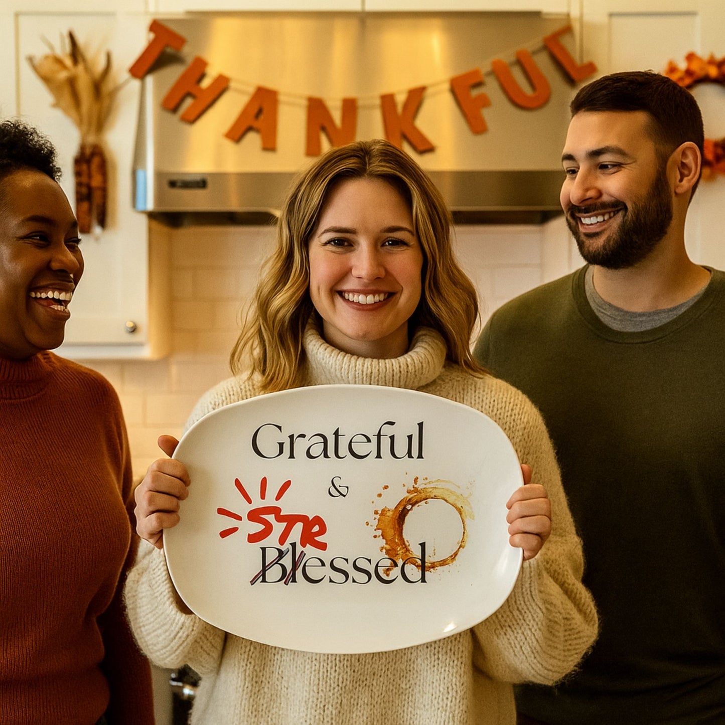 Grateful & Blessed 14x14 Serving Platter – Thanksgiving Gift