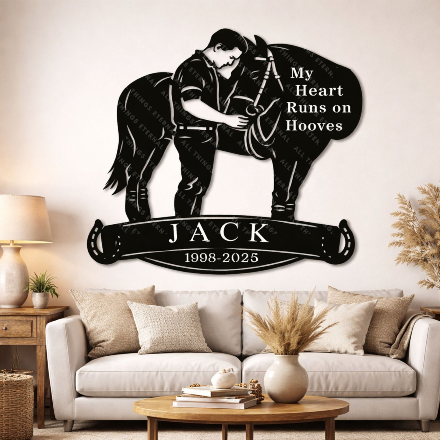 Personalized Horse Memorial Metal Sign – My Heart Runs on Hooves Tribute Gifts