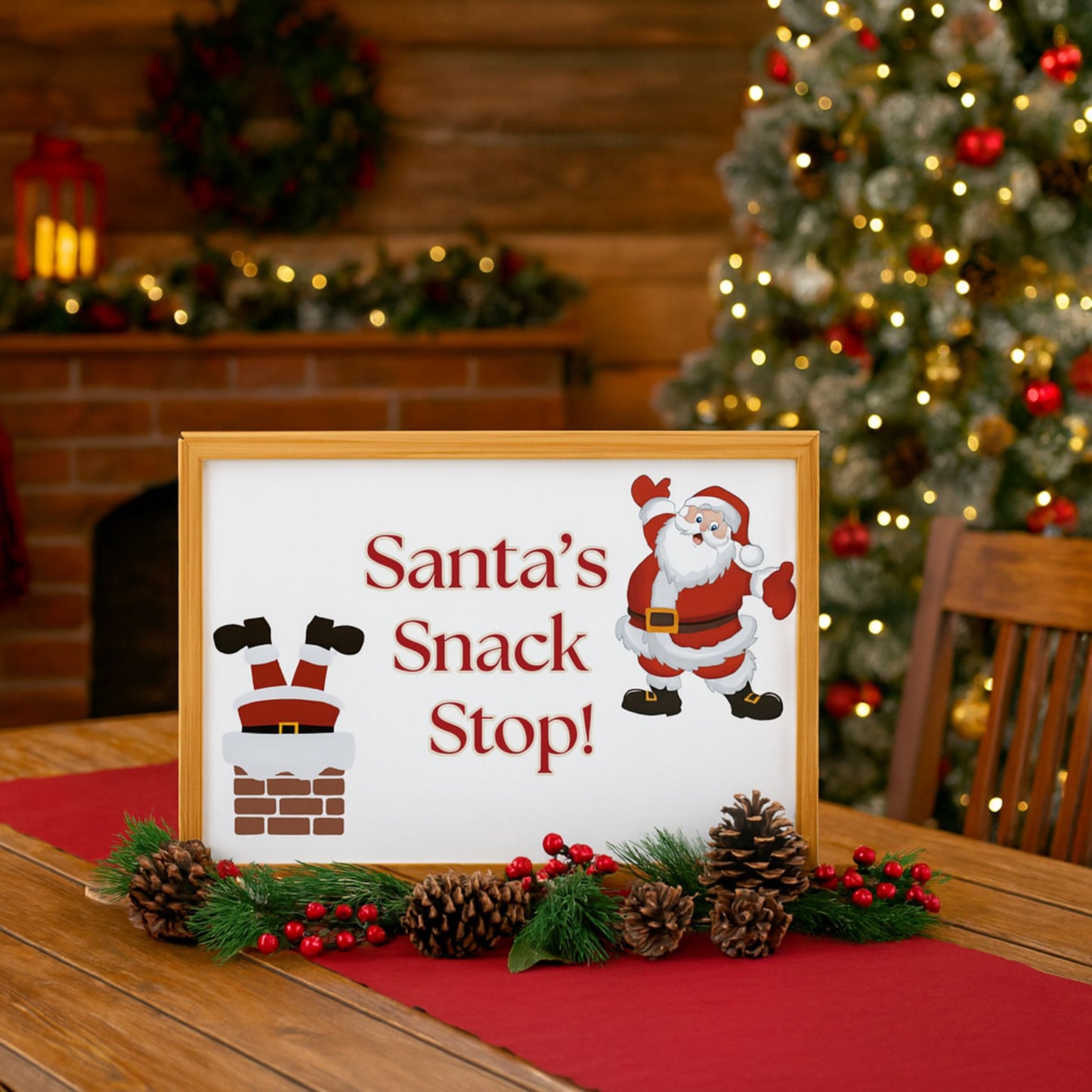 Espresso Black Funny Santa's Snack Stop Serving Tray, Holiday Kitchen Decoration