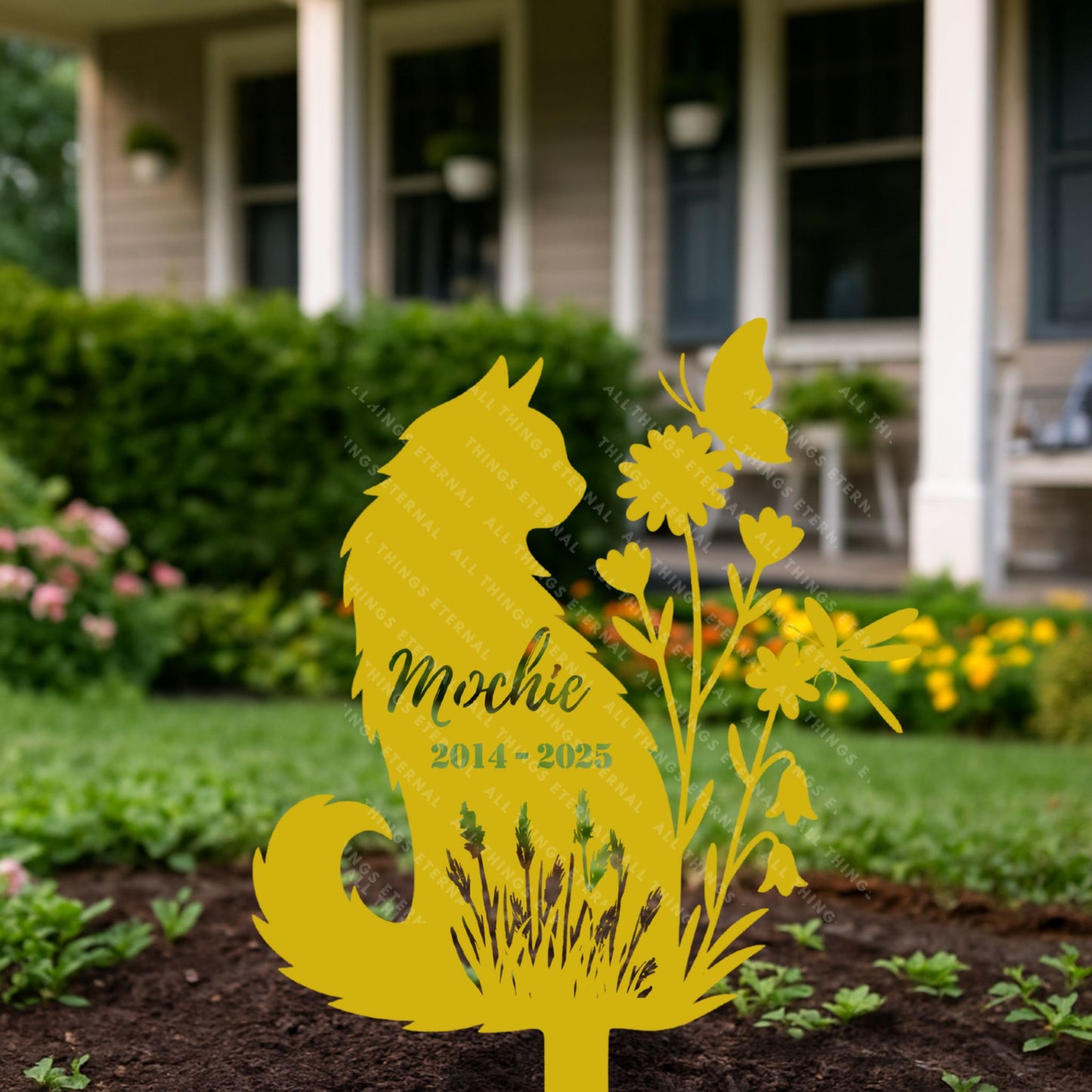 Personalized Cat Memorial Stake | Floral Metal Pet Grave Marker