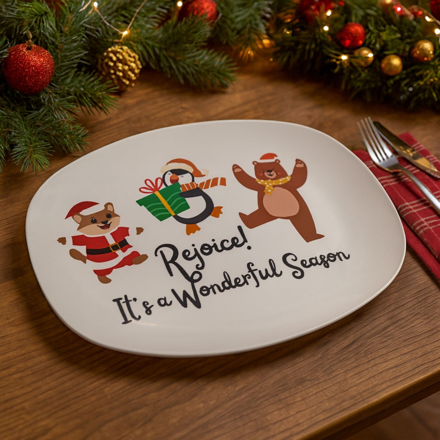 Rejoice It's a Wonderful Season Festive Christmas Serving Tray – Holiday Platter