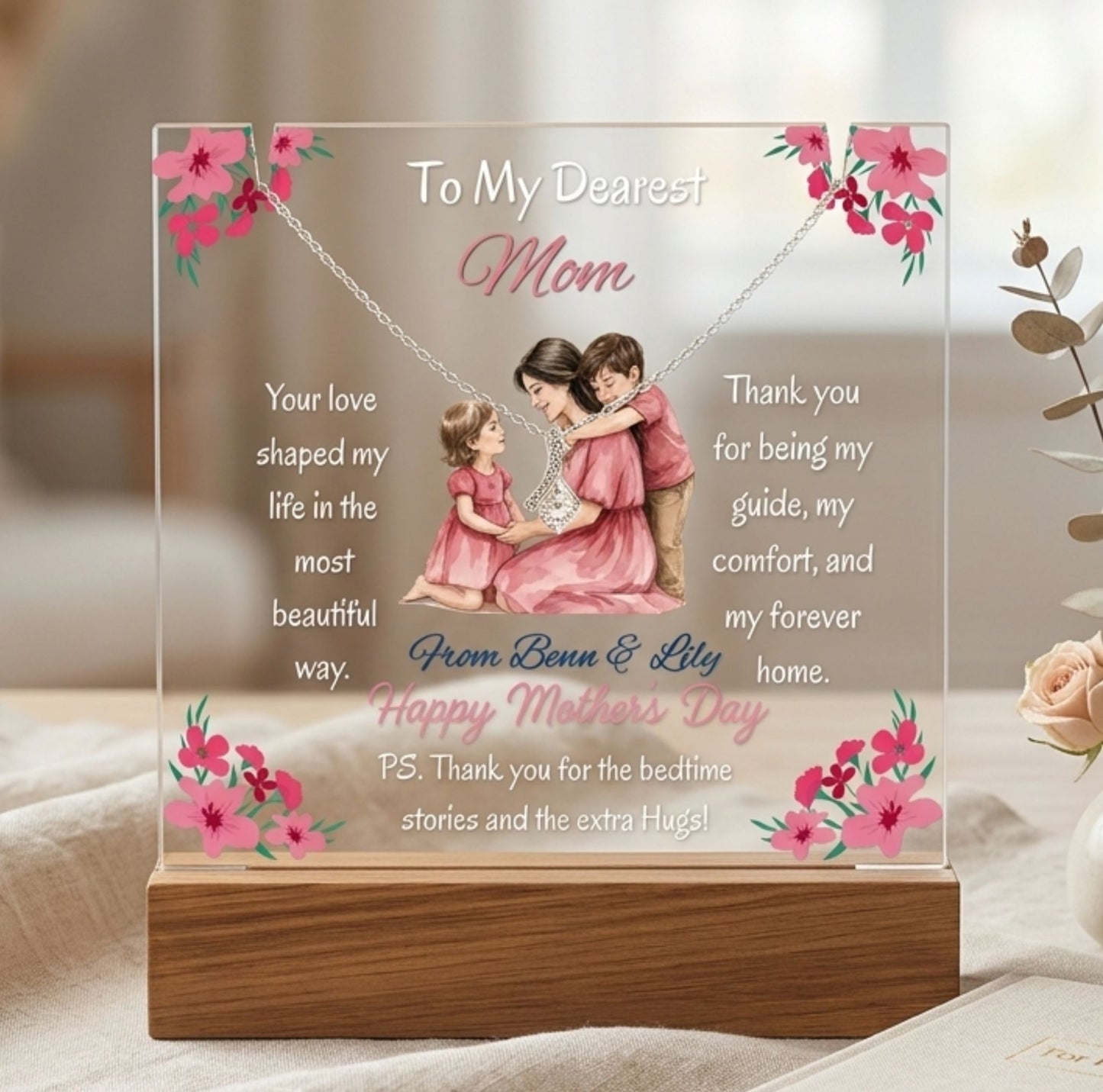 Personalized To My Dearest Mom Alluring Beauty Necklace Acrylic Plaque Mother's Day Gift