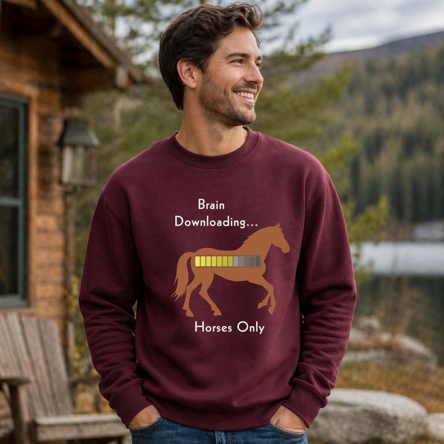 Brain Downloading Horses Only Sweatshirt Funny Equestrian Crewneck