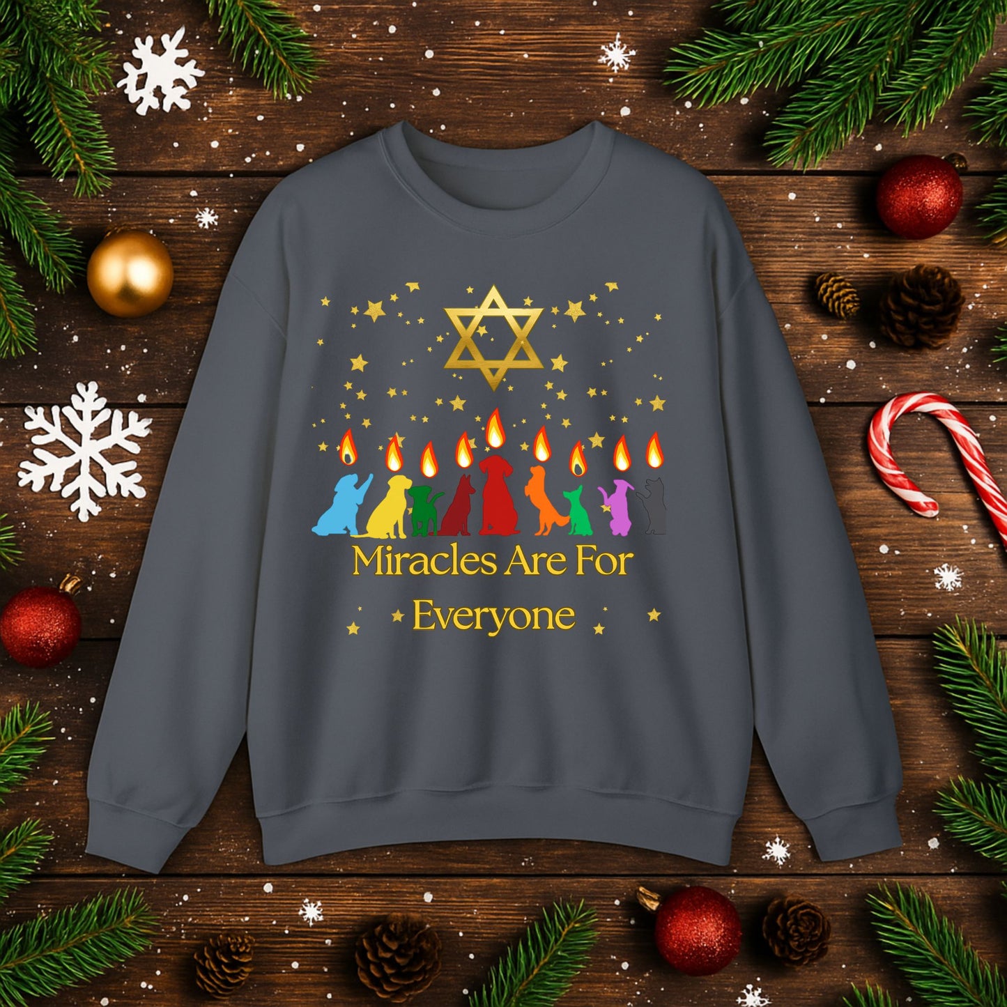 Miracles Are for Everyone Hanukkah Dog Sweatshirt | Unisex Jewish Sweater