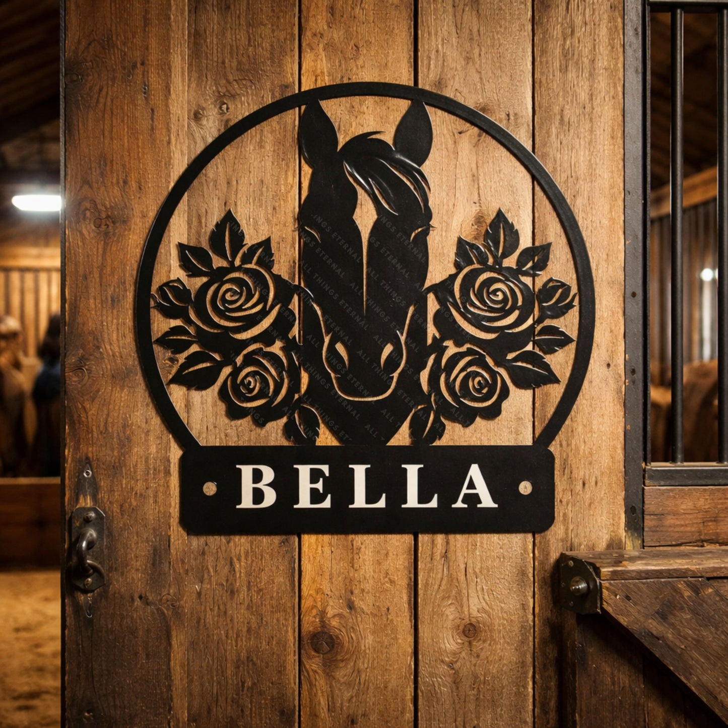 Personalized Horse Stall Name Metal Sign | Floral Horse Barn Wall Decor