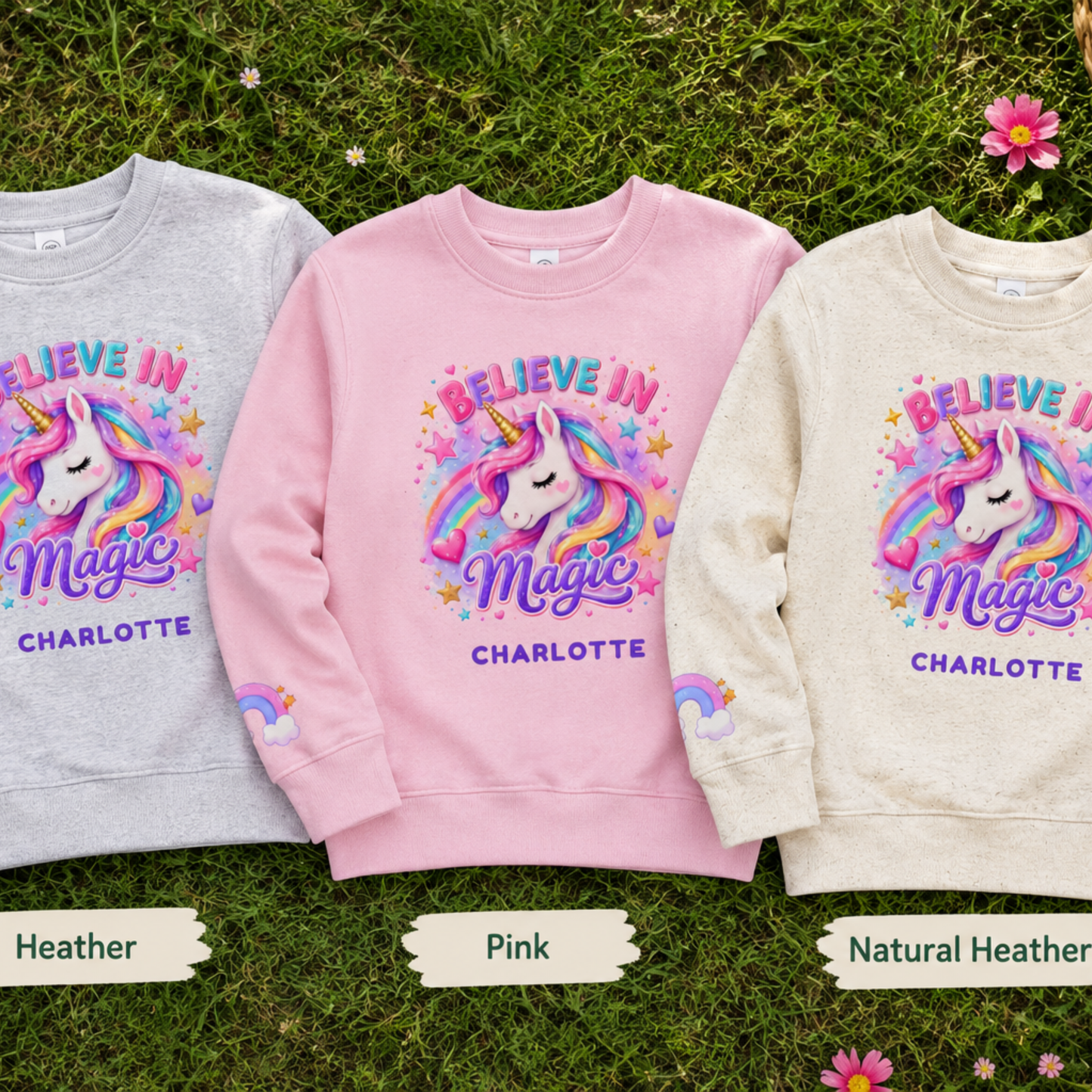 Personalized "Believe in Magic" Unicorn Toddler Crewneck Sweatshirt