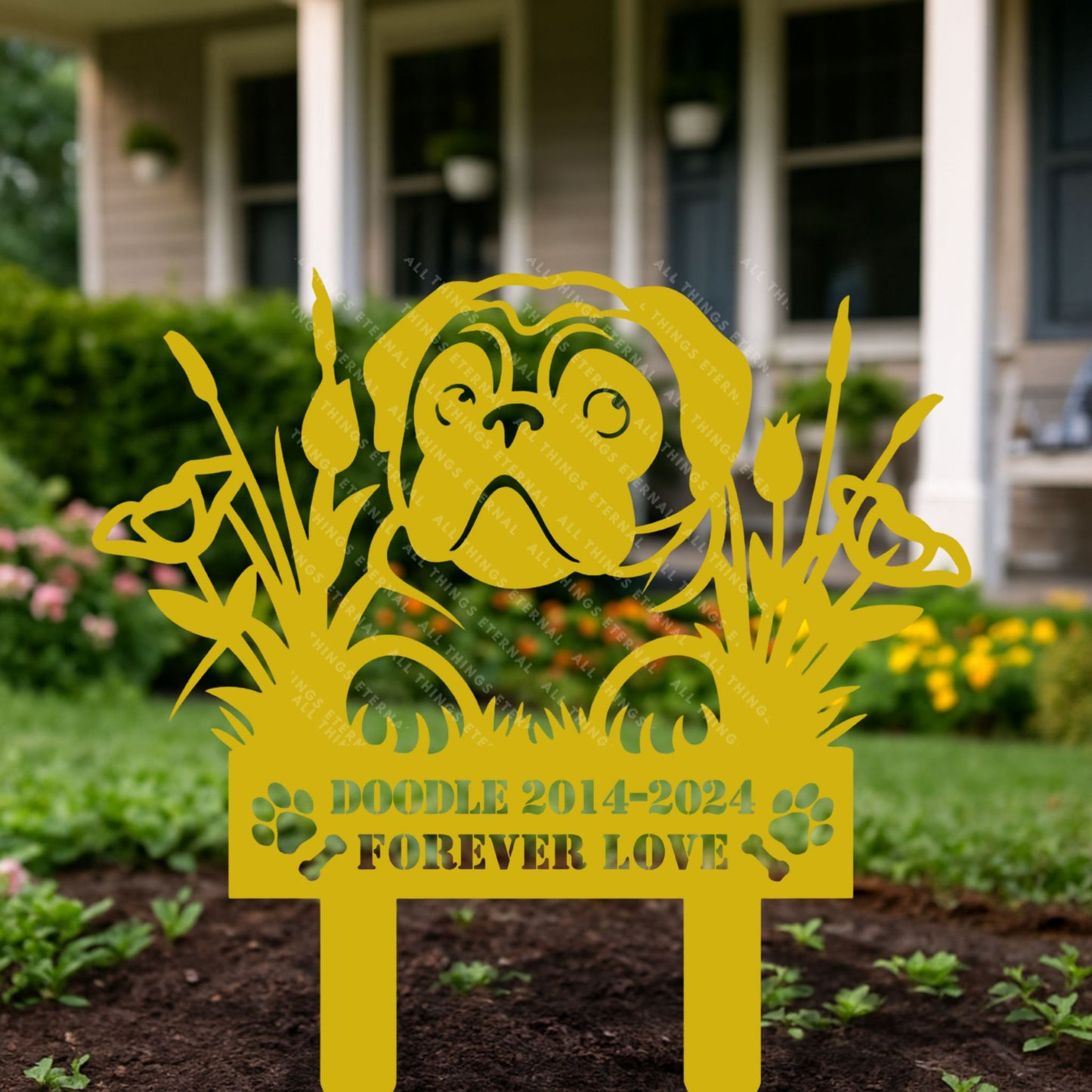 Personalized Pug Memorial Stake – Custom Metal Pet Grave Marker