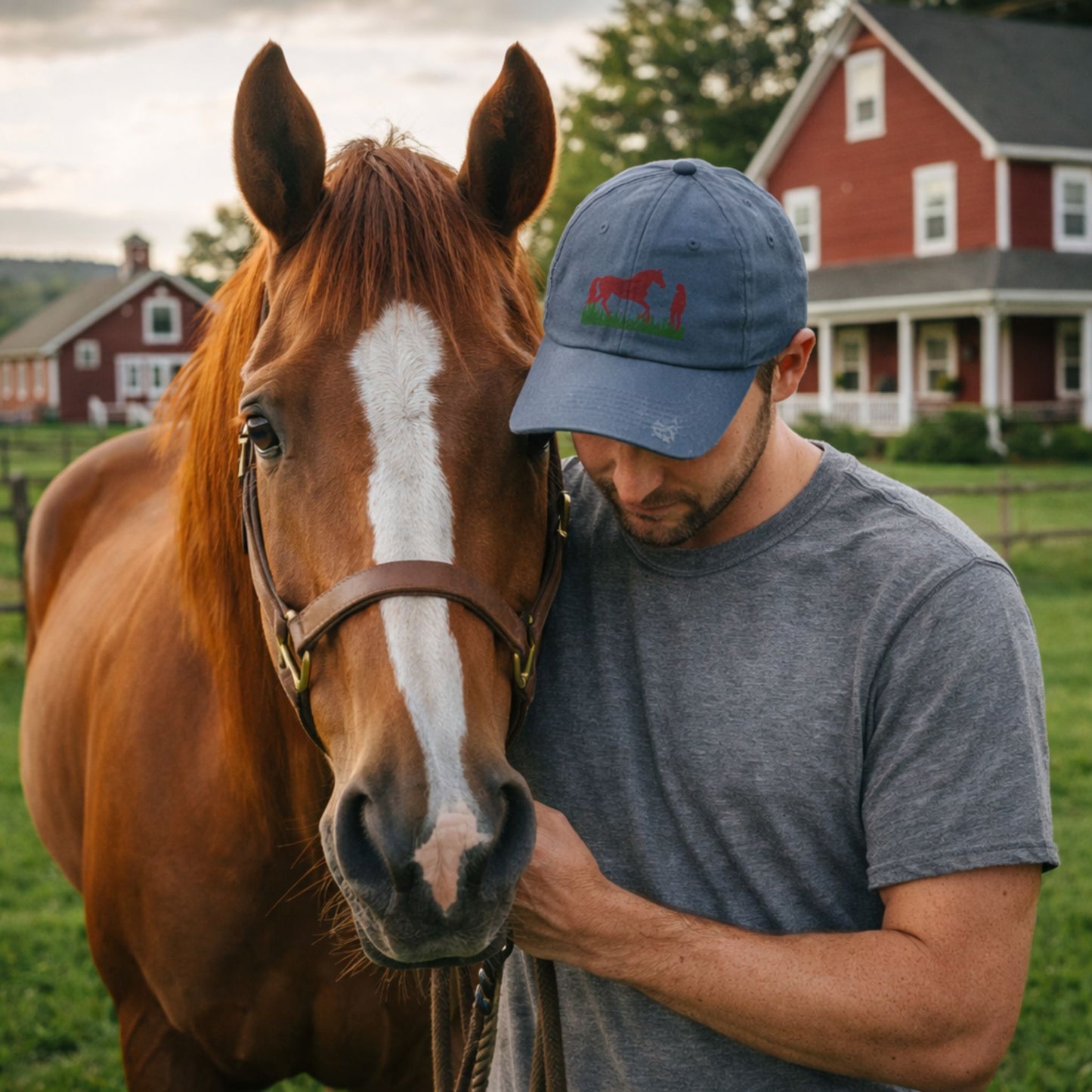 Distressed Horse & Rider Cap — Rustic Equestrian Baseball Hat