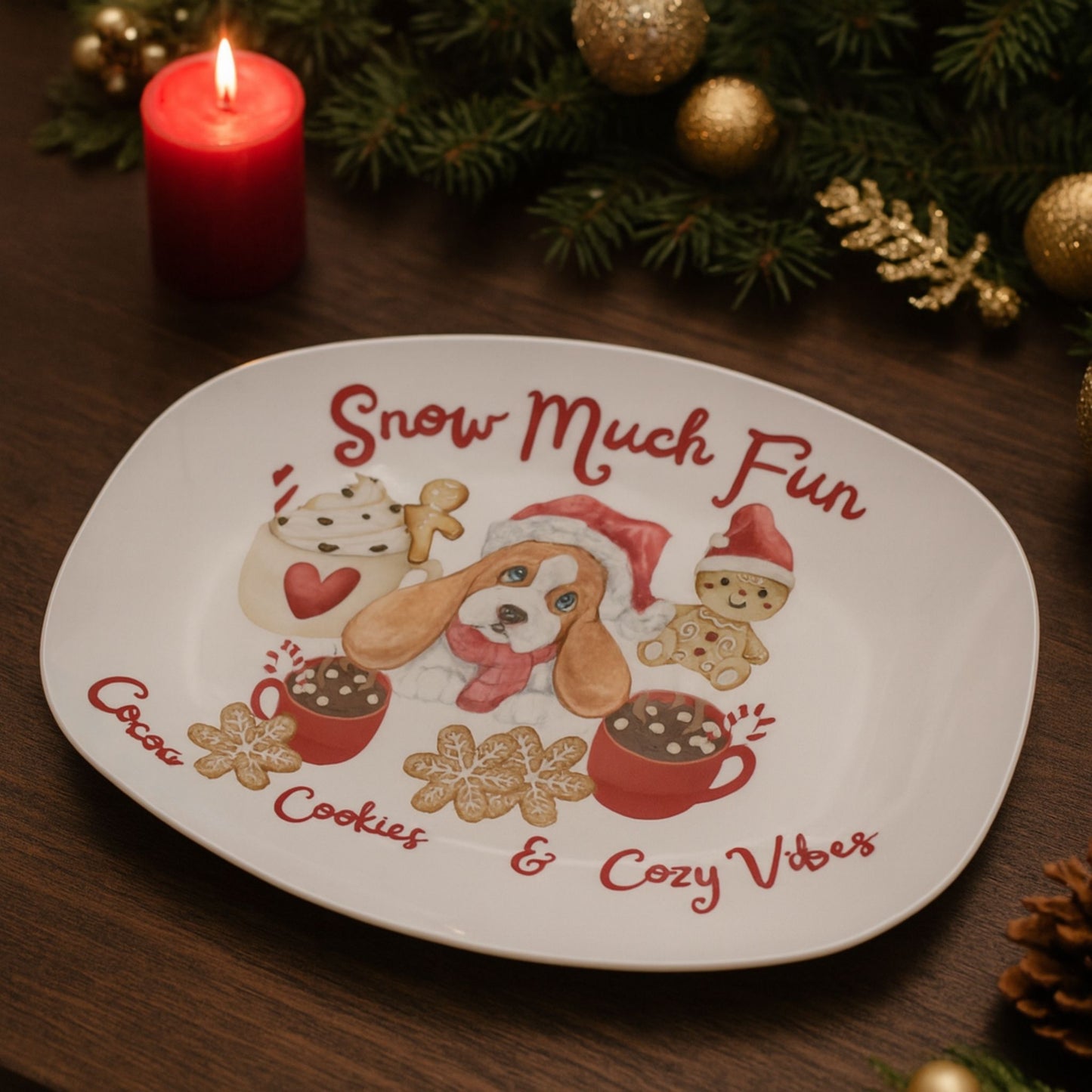 Snow Much Fun Christmas Serving Tray – Cocoa, Cookies & Cozy Vibes