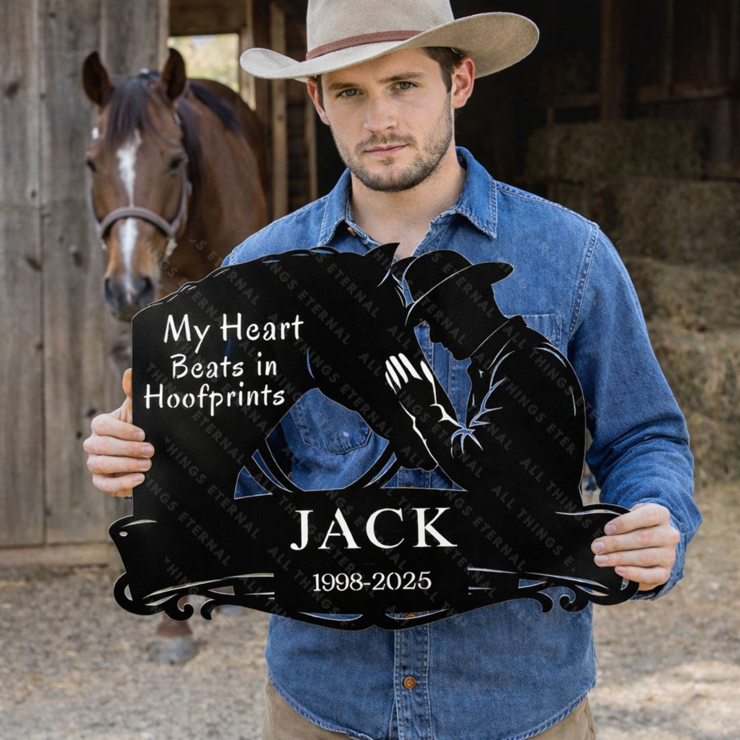 Custom Name Horse Memorial Metal Sign – My Heart Beats in Hoofprints