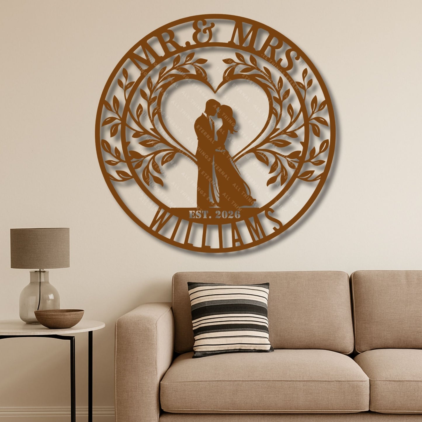 Mr & Mrs Wedding Monogram Sign – Personalized Last Name Wall Decor