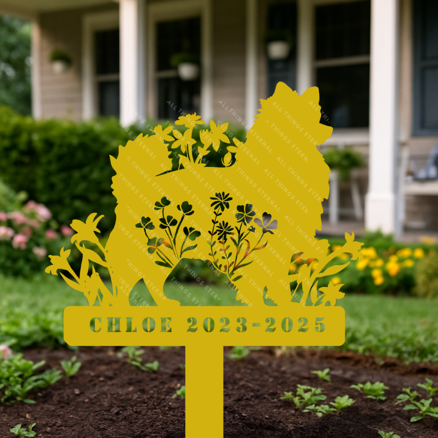 Pomeranian Custom Dog Memorial Stake – Personalized Metal Pet Garden Sign