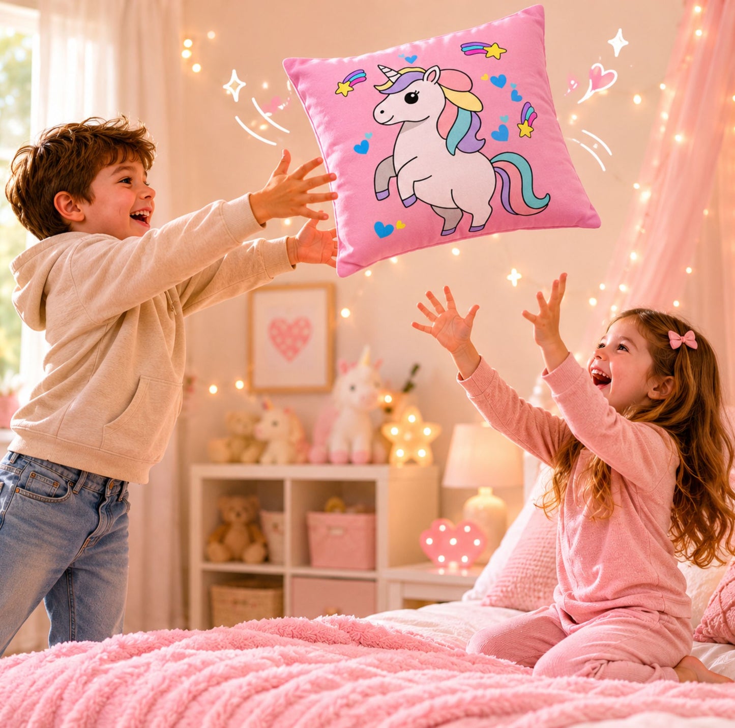 Prancing Magical Unicorn Pillow | Cute Rainbow Unicorn Throw Pillow
