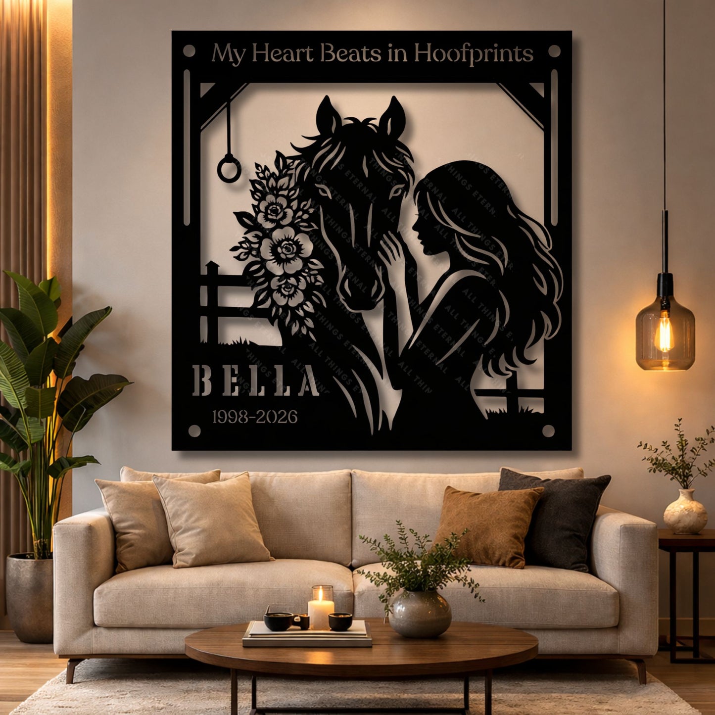 Personalized Horse Memorial Metal Sign – My Heart Beats in Hoofprints, Equestrian Wall Art Gift