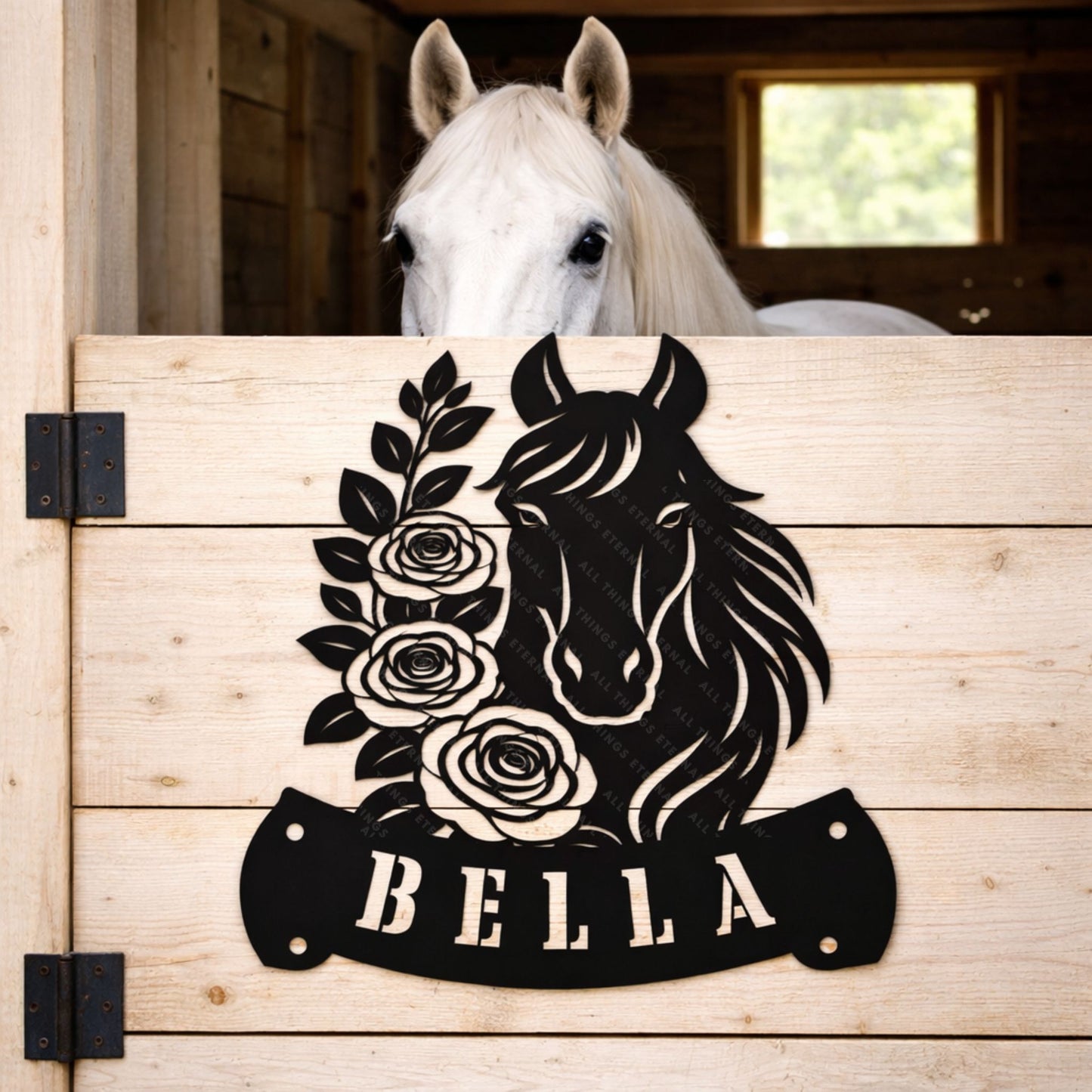 Personalized Horse Stall Name Sign – Custom Mare Metal Barn Door Decor