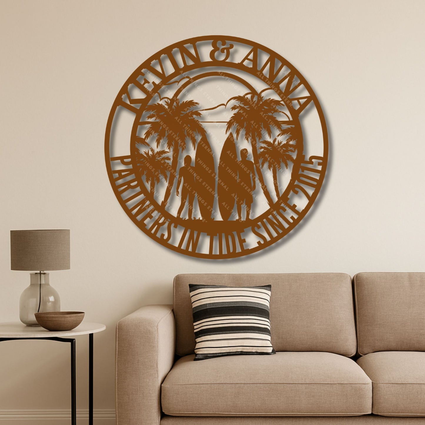 Personalized Surfer Couple Metal Wall Art | Custom Husband & Wife
