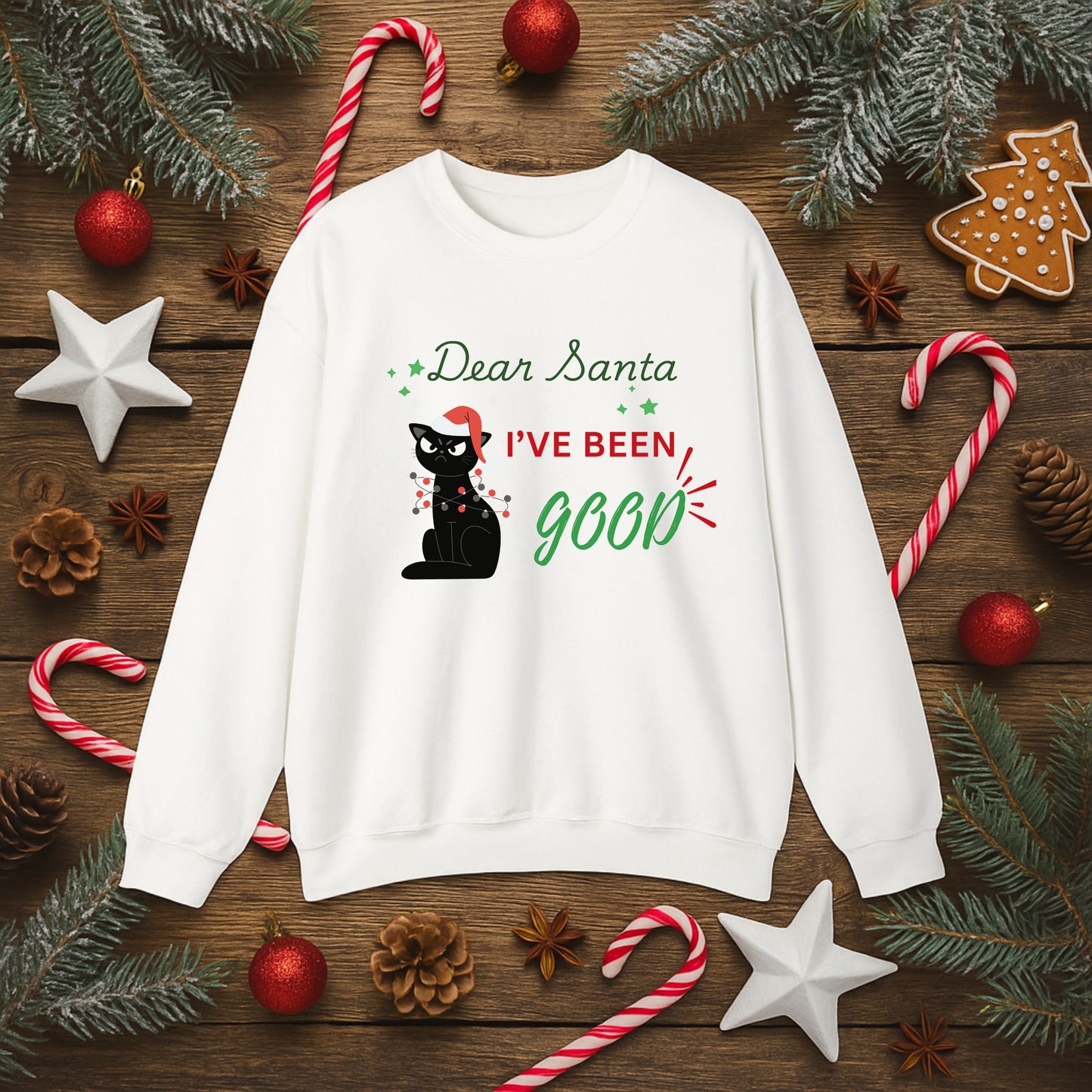 Funny Cat Christmas Sweatshirt – “I’ve Been Good” Holiday Crewneck