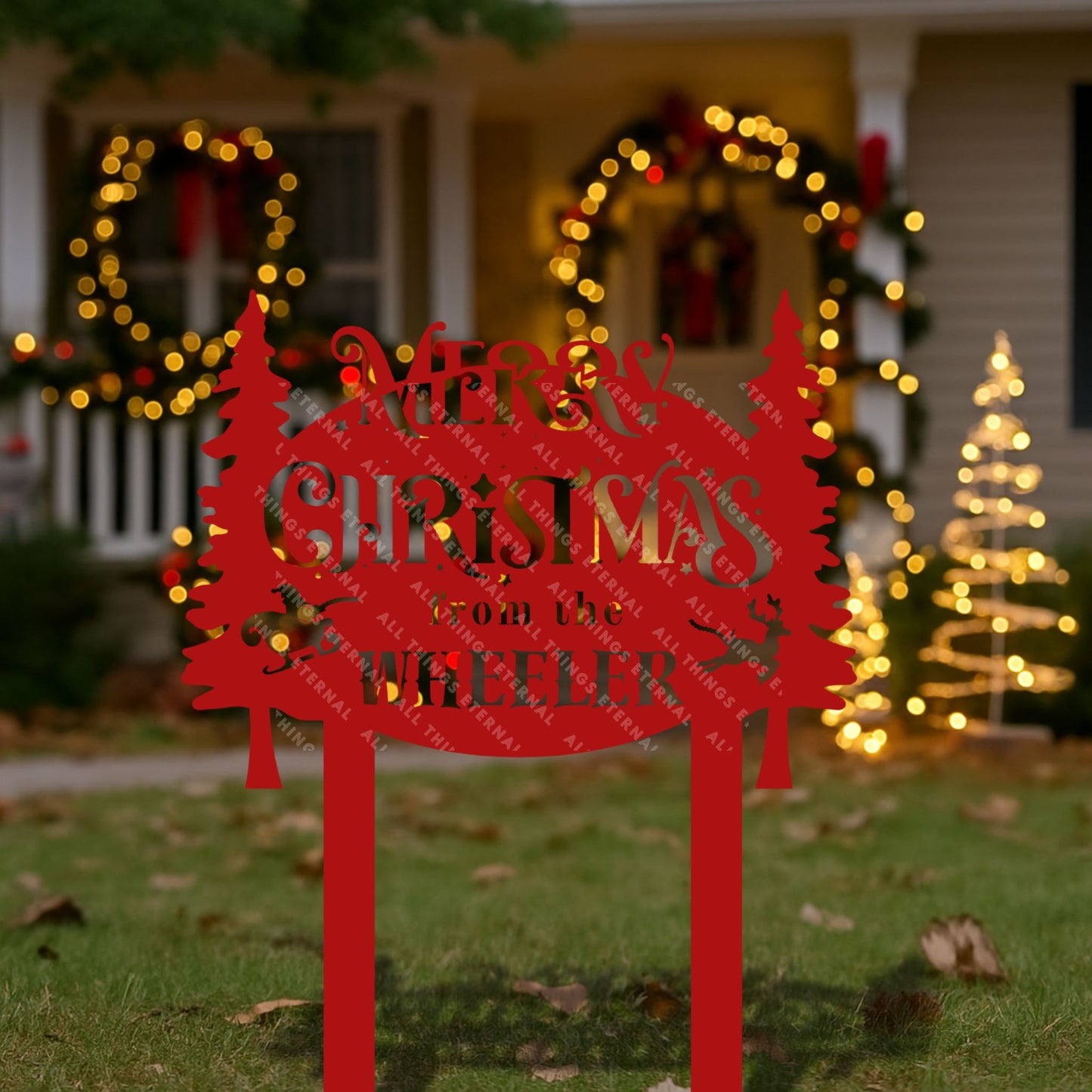 Personalized Merry Christmas Metal Yard Sign – Custom Holiday Garden Decor