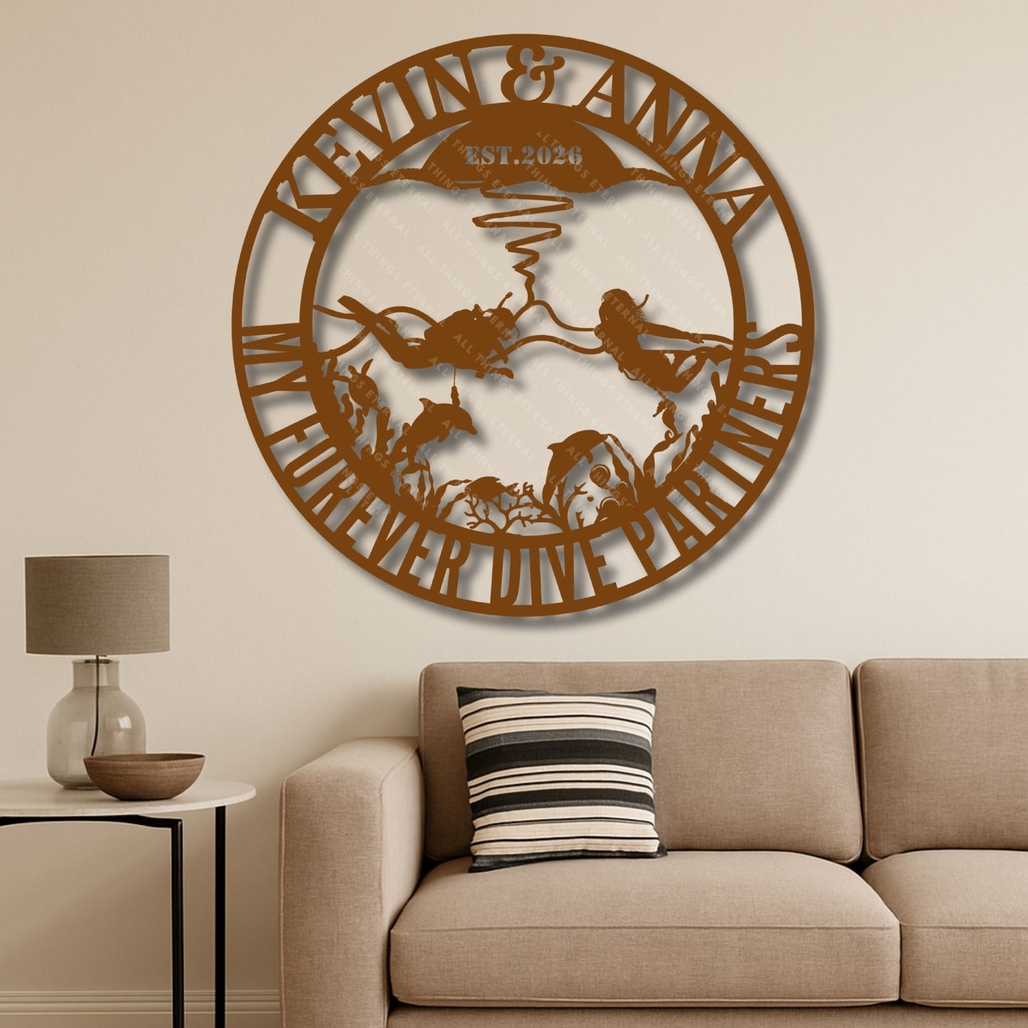 Custom Diving Couple Metal Wall Art | Personalized Scuba Diver Sign