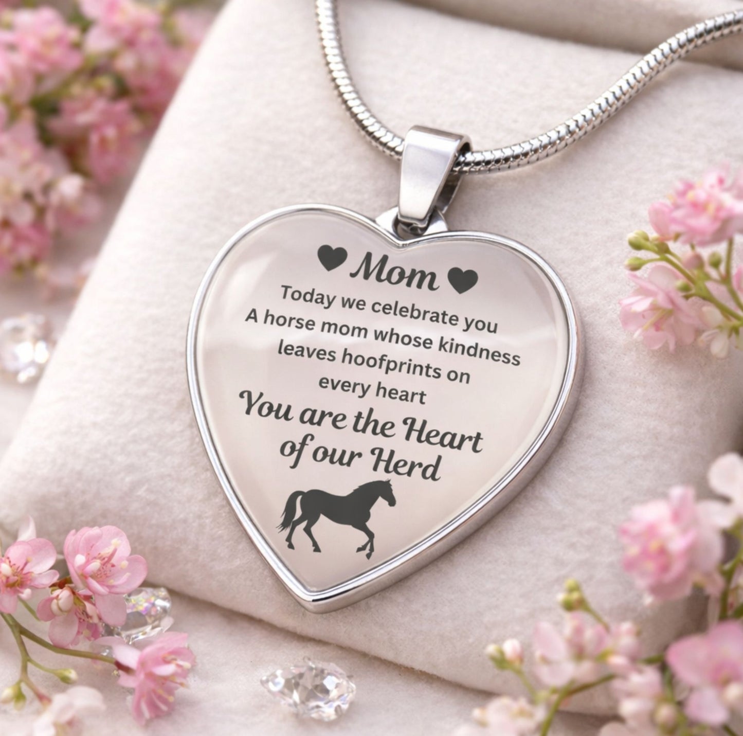 Horse Mom Necklace Gift for Mom – Custom Name Pendant You Are The Heart Of Our Herd