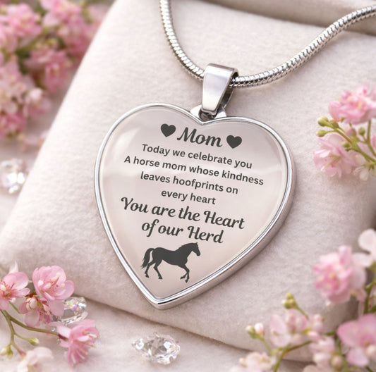 Horse Mom Necklace Gift for Mom – Custom Name Pendant You Are The Heart Of Our Herd
