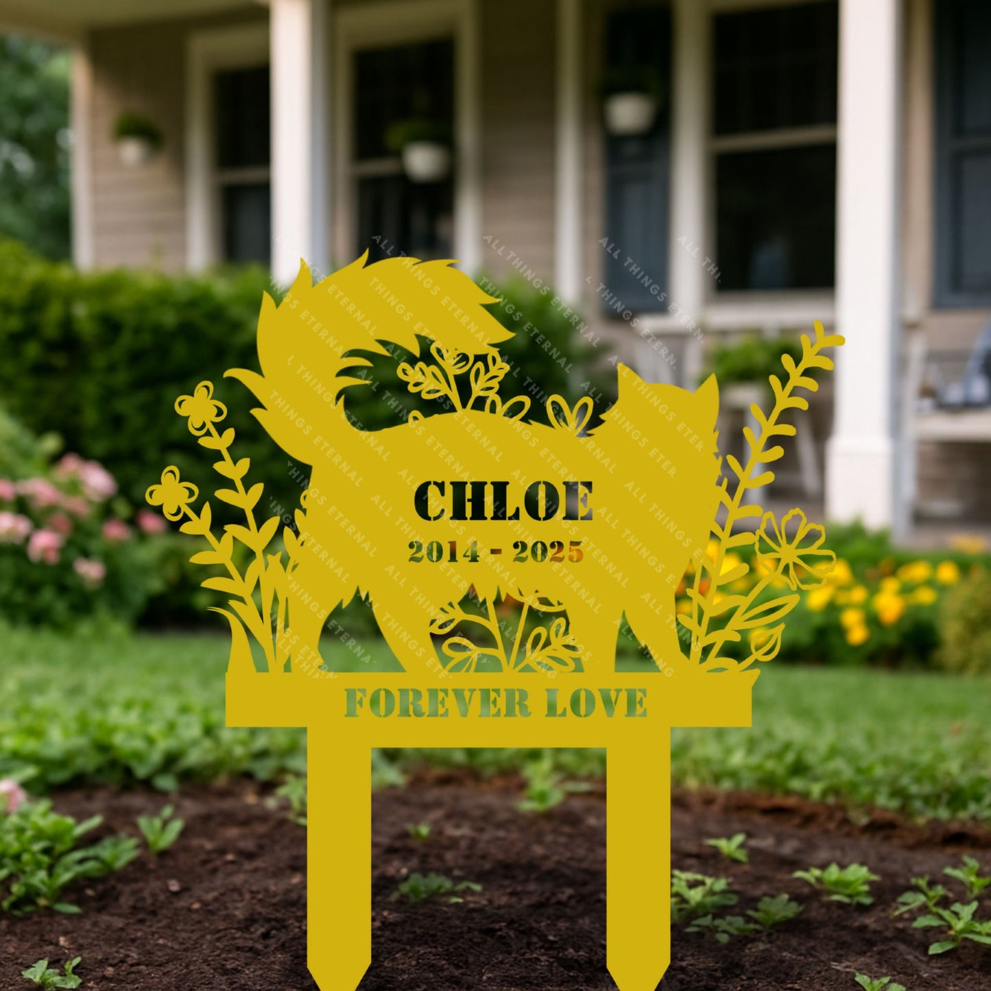Personalized Cat Memorial Stake - Custom Metal Grave Marker for Pets