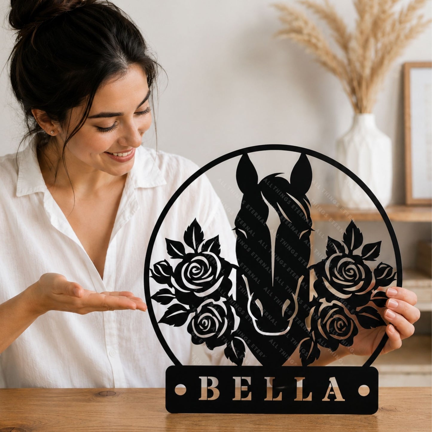 Personalized Horse Stall Name Metal Sign | Floral Horse Barn Wall Decor