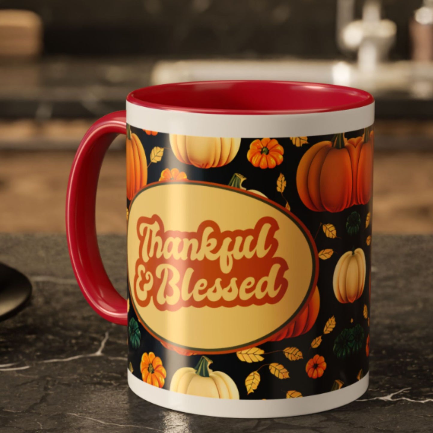 Thankful & Blessed Mug | Festive Two-Tone Coffee Cup Gift