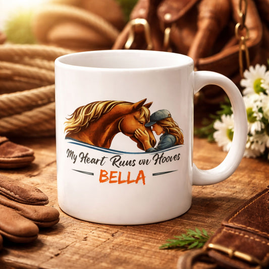 Horse Lover Ceramic Mug – My Heart Runs on Hooves Cute Equestrian Coffee Cup