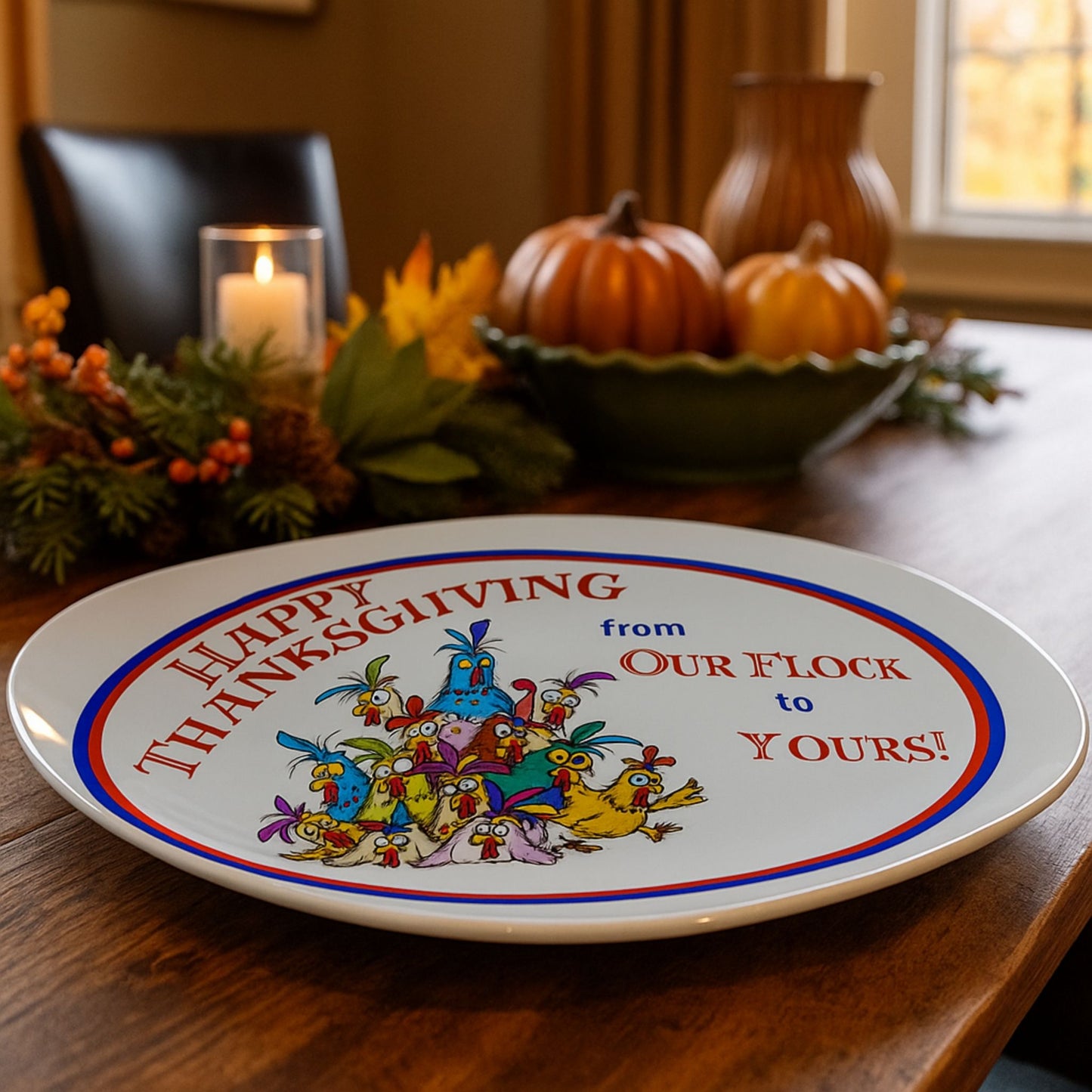 Funny Thanksgiving “From Our Flock to Yours” Serving Platter