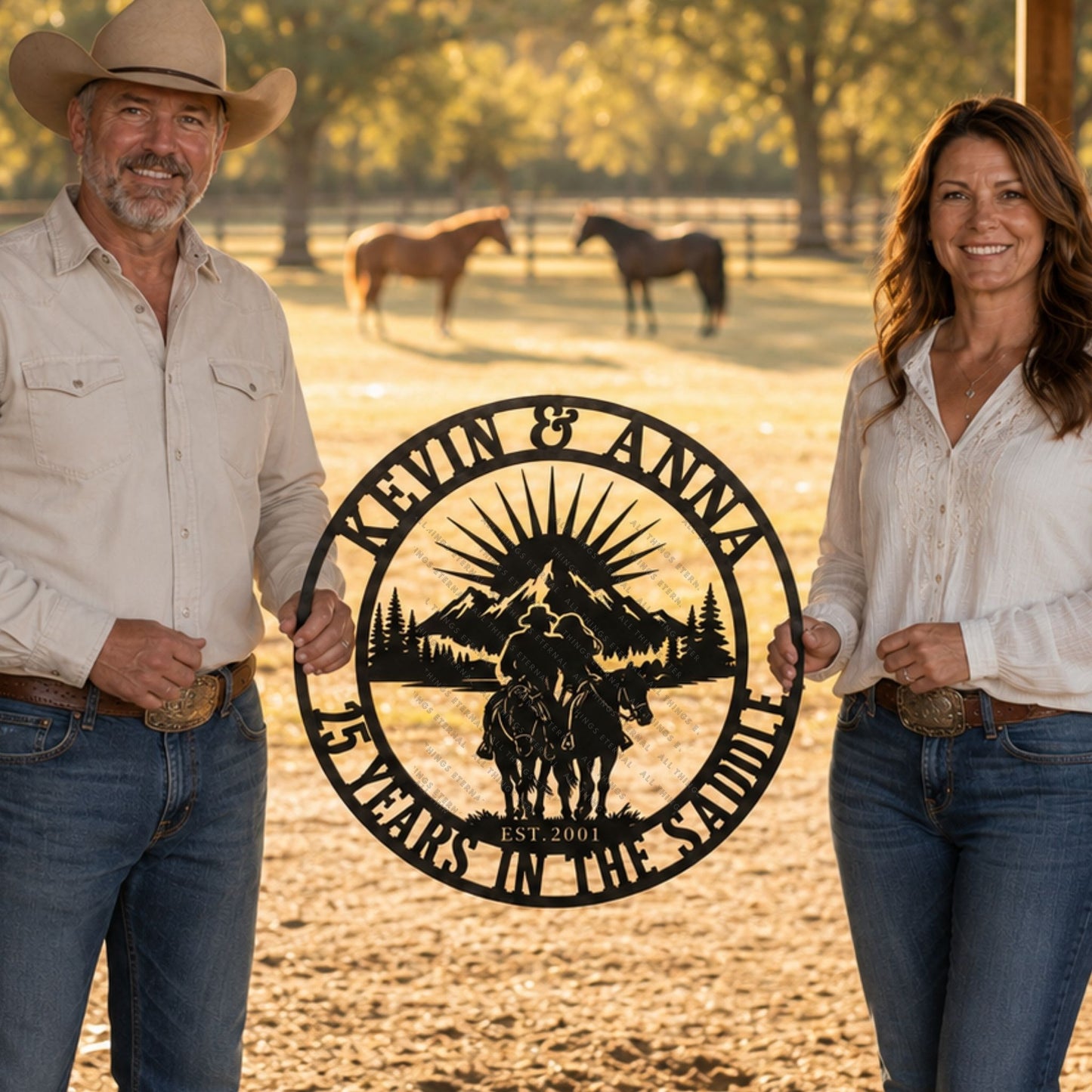 Personalized Couple Horse Metal Sign – Custom Ranch Wall Art Gift
