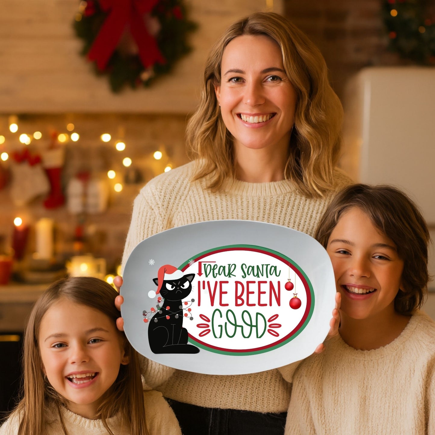 Funny Cat Christmas Tray – Dear Santa I've Been Good Party Platter