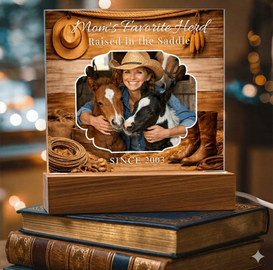 Mom's Favorite Herd Raised in the Saddle Photo Plaque – Personalized Gift for Horse Lovers